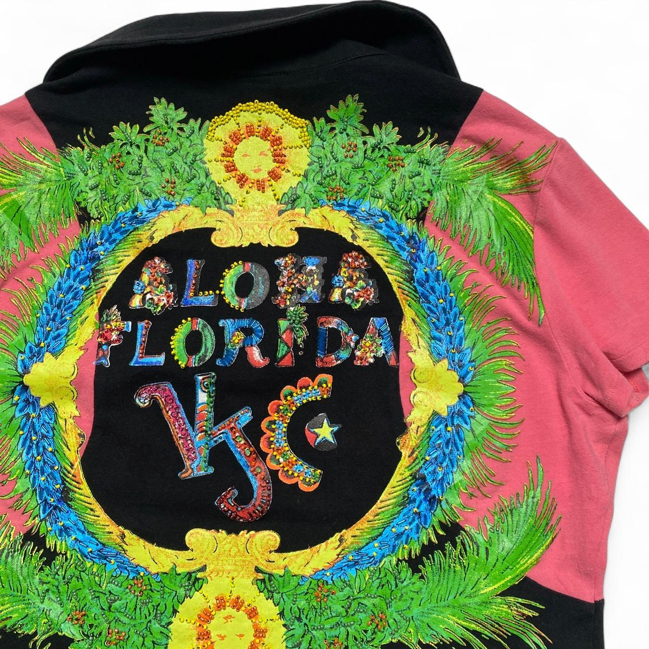 Versace Jeans Couture Aloha Florida Floral Bead Design y2k Womens Polo Top (M)