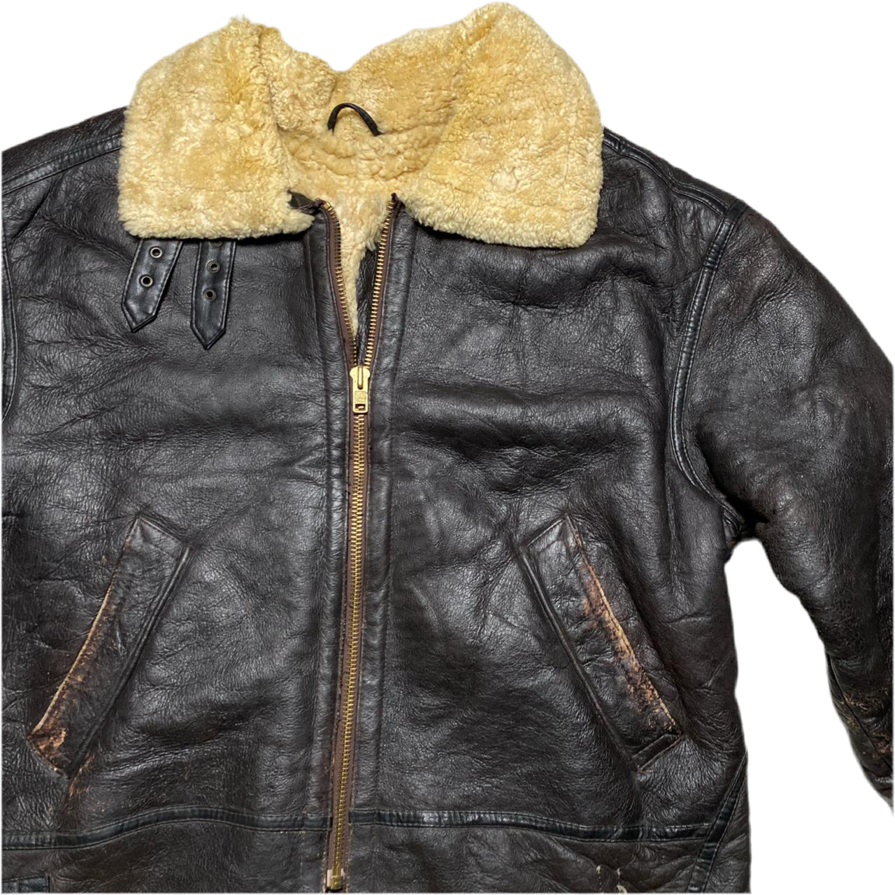 Vintage Brown Sherpa Sherling Big Heavy Leather Jacket (3XL)