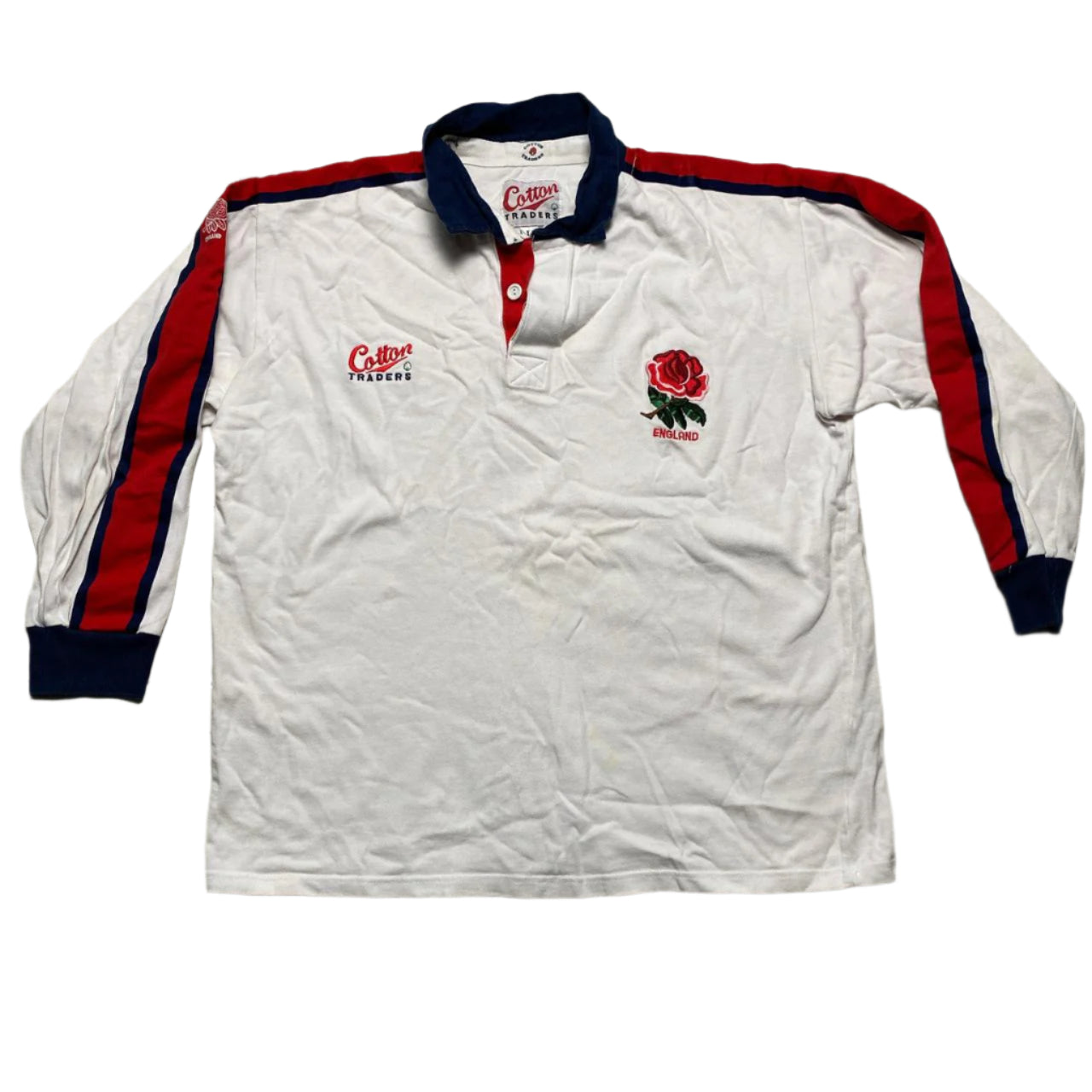 England Rugby Vintage Cotton Traders Polo Long Sleeve Shirt (L)