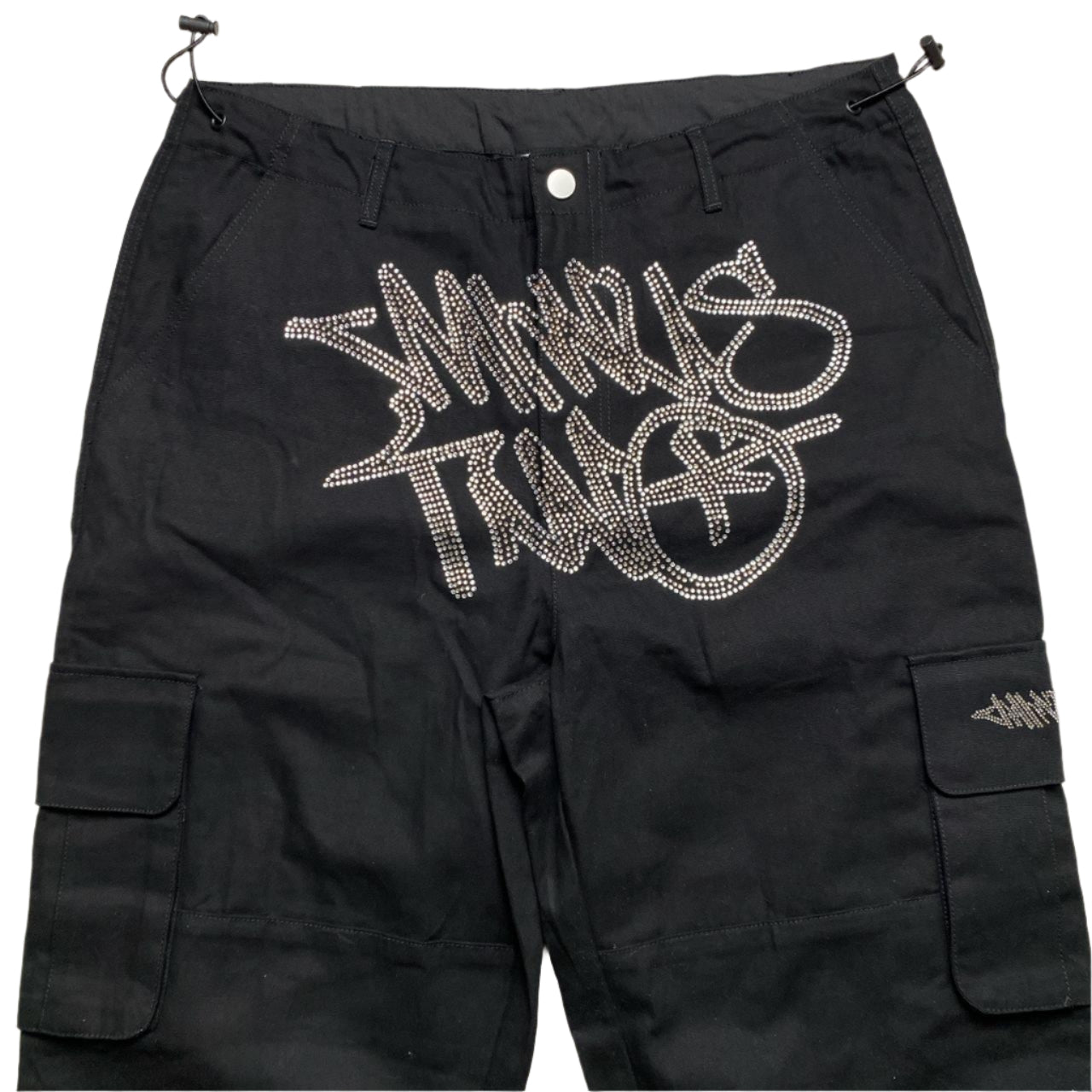 Minus Two Rhinestone Diamante Silver Black Cargo Trousers (XL)