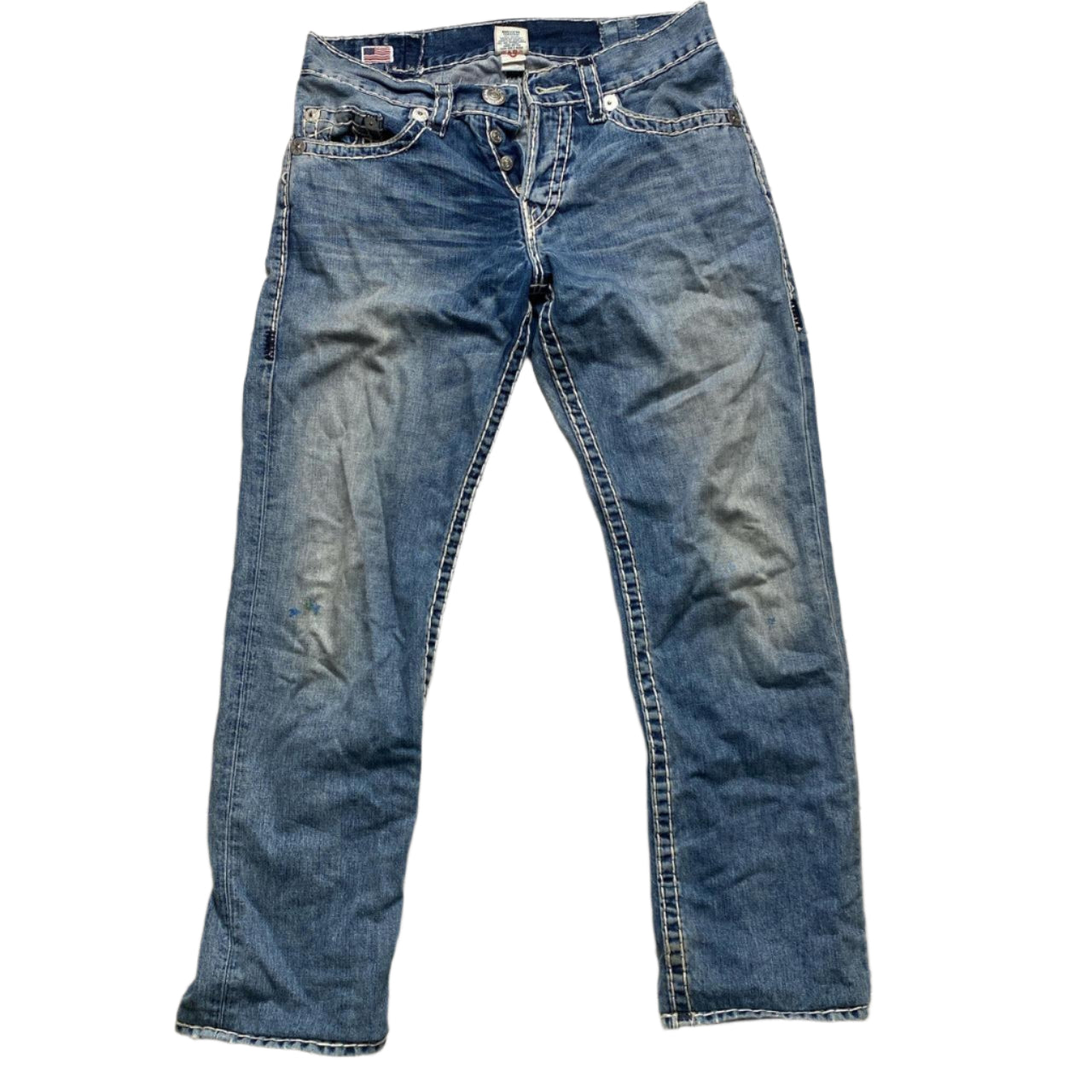 True Religion Geno Super T Light Blue White Stitch Stonewash Jeans (34W)