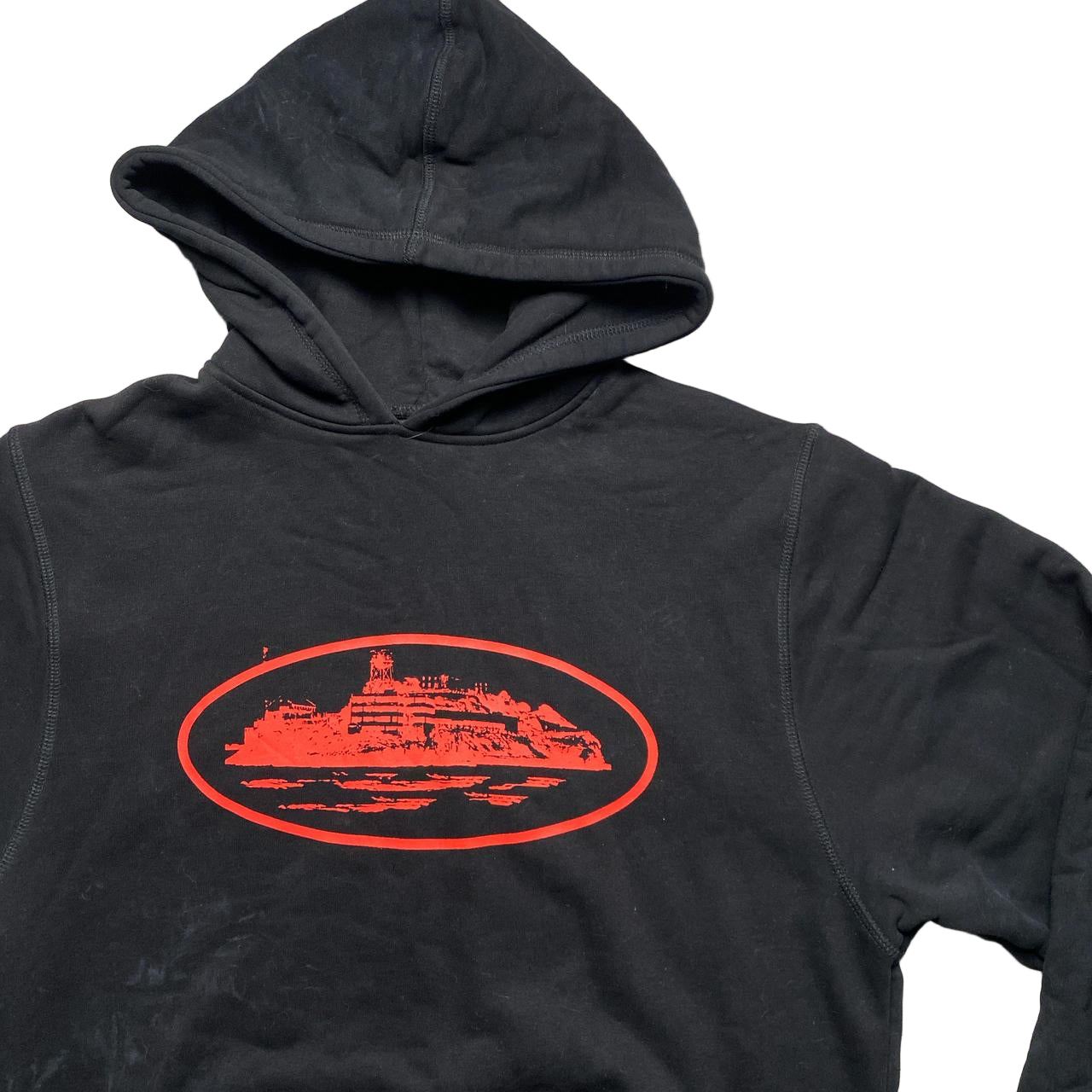 Corteiz Black and Red Alcatraz Hoodie (M)