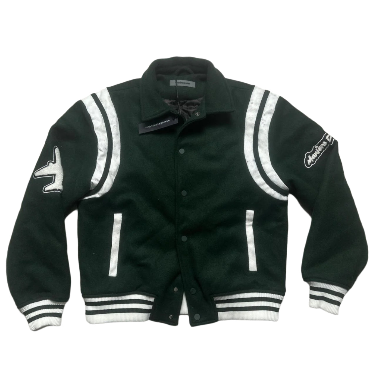 Maniere De Voir World Is Yours Green and White Bomber Jacket (S)