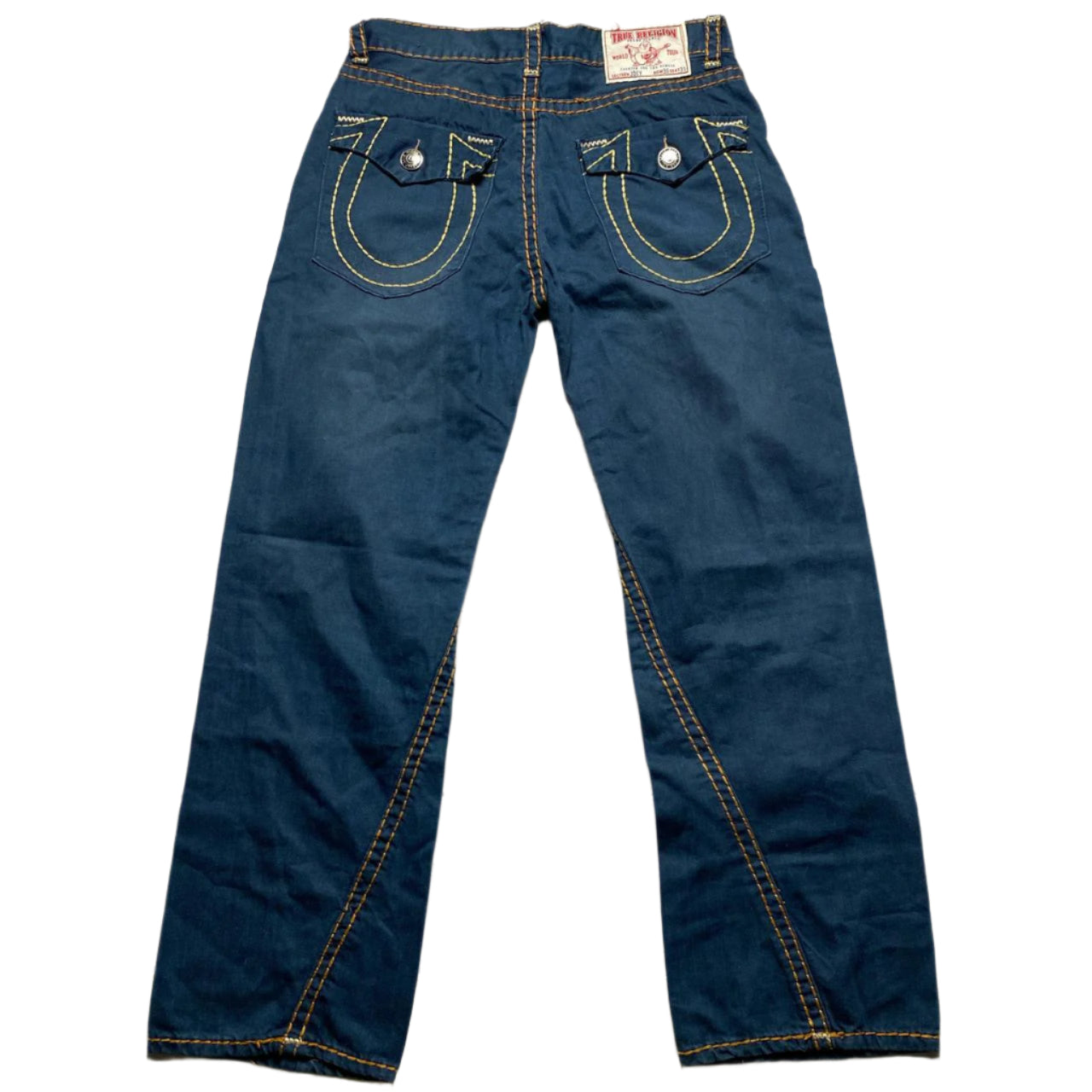 True Religion Joey Big Stitch Baggy Navy Orange and Yellow Jeans (34W)