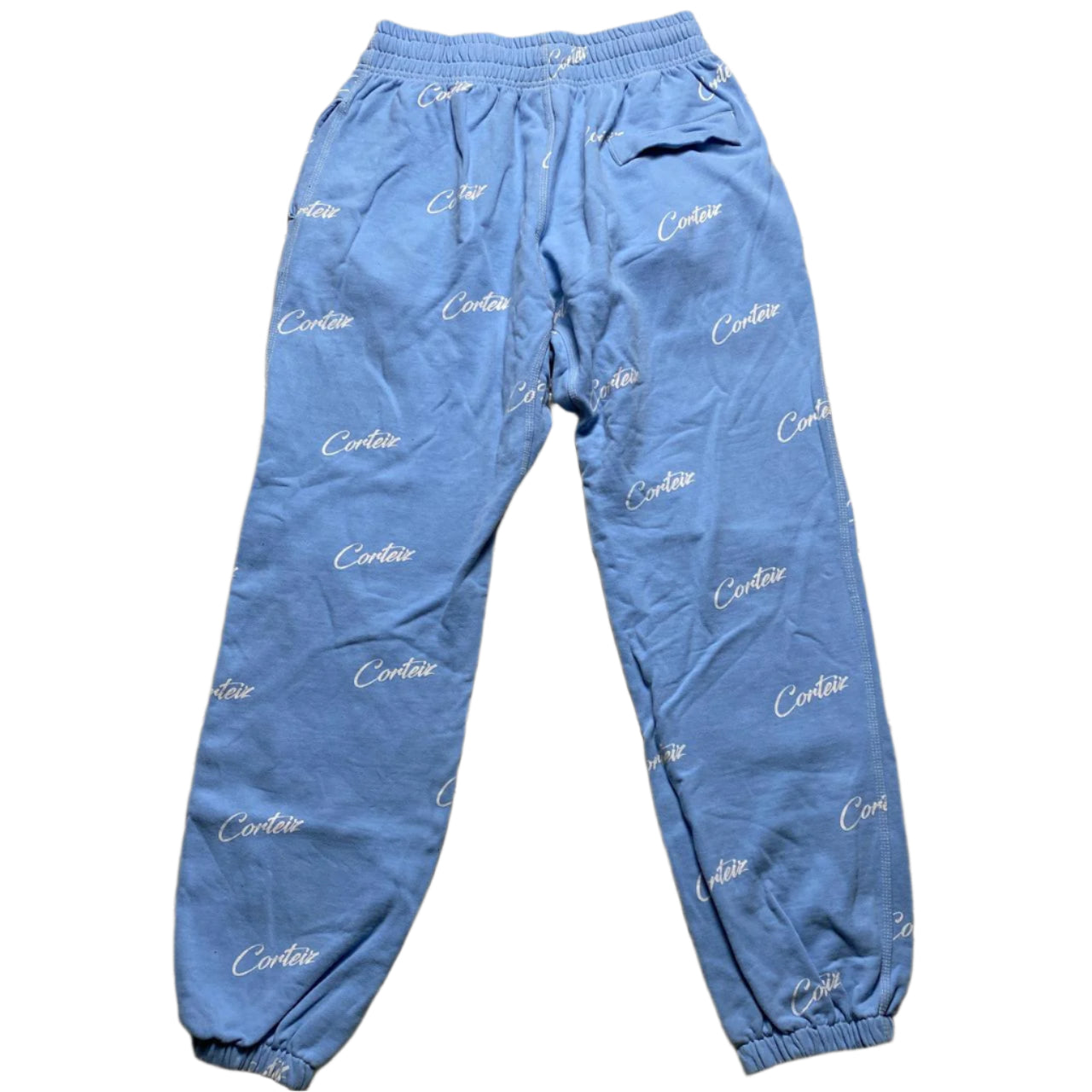 Corteiz Baby Blue and White Script Baggy Joggers (XL)