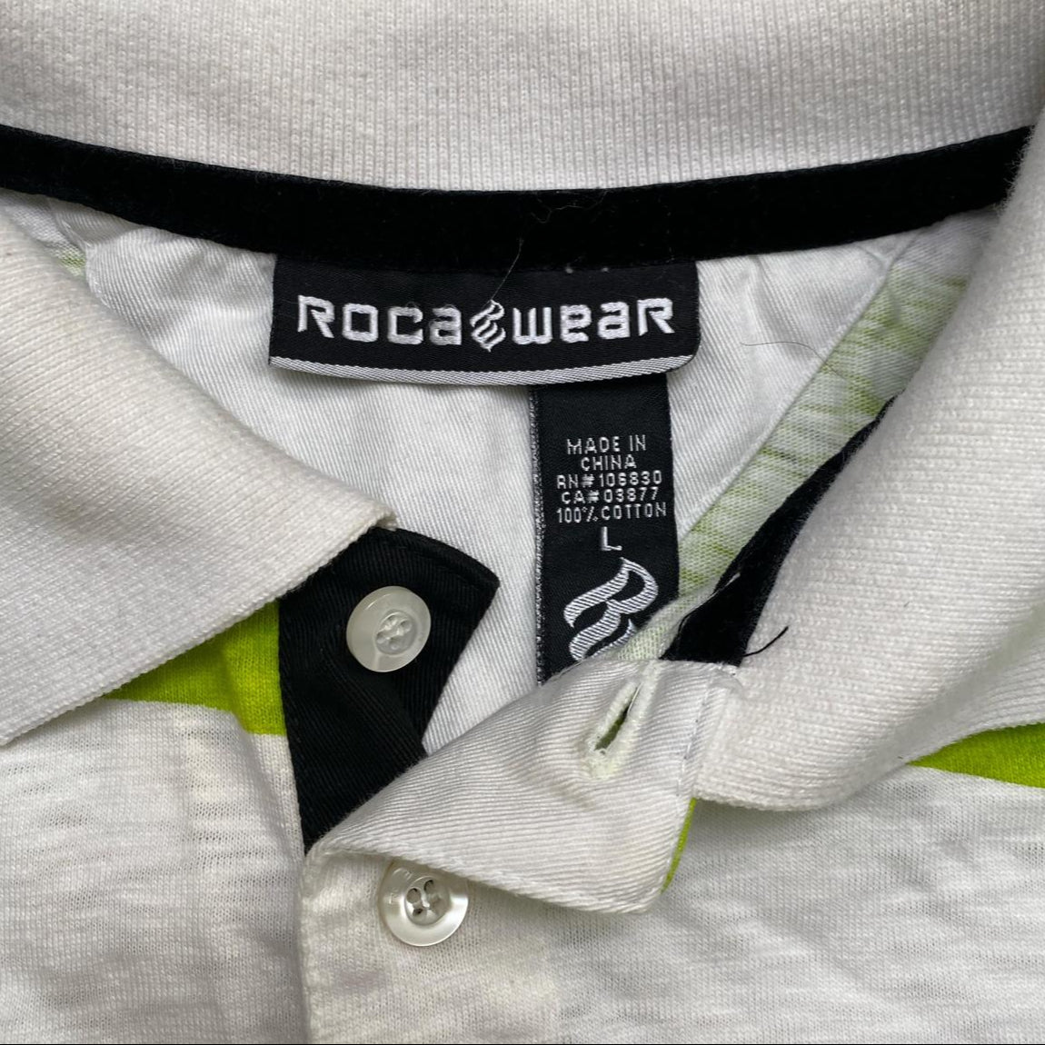 Rocawear Green White and Navy Polo Shirt (L)