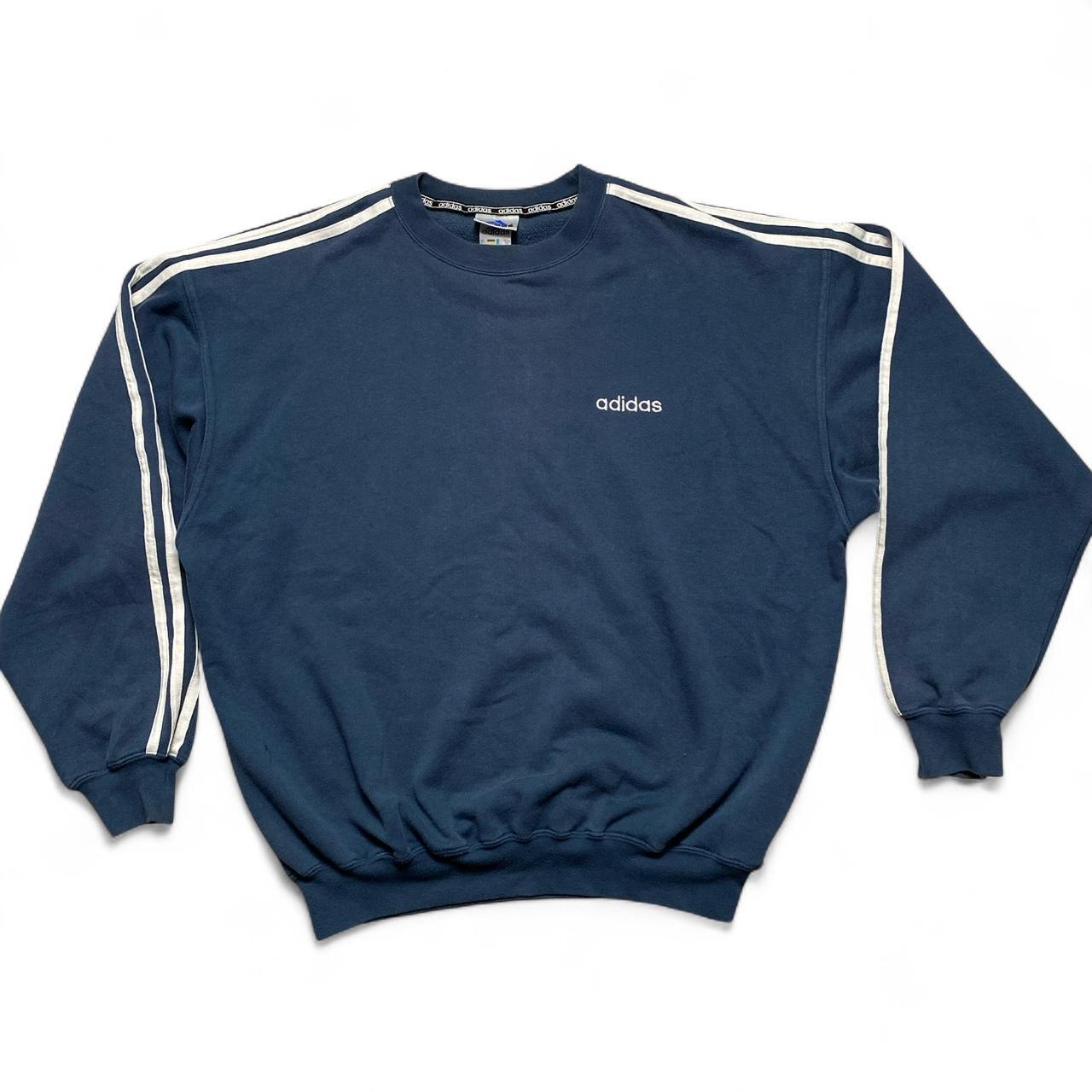 Adidas Vintage Navy and White Jumper (L)