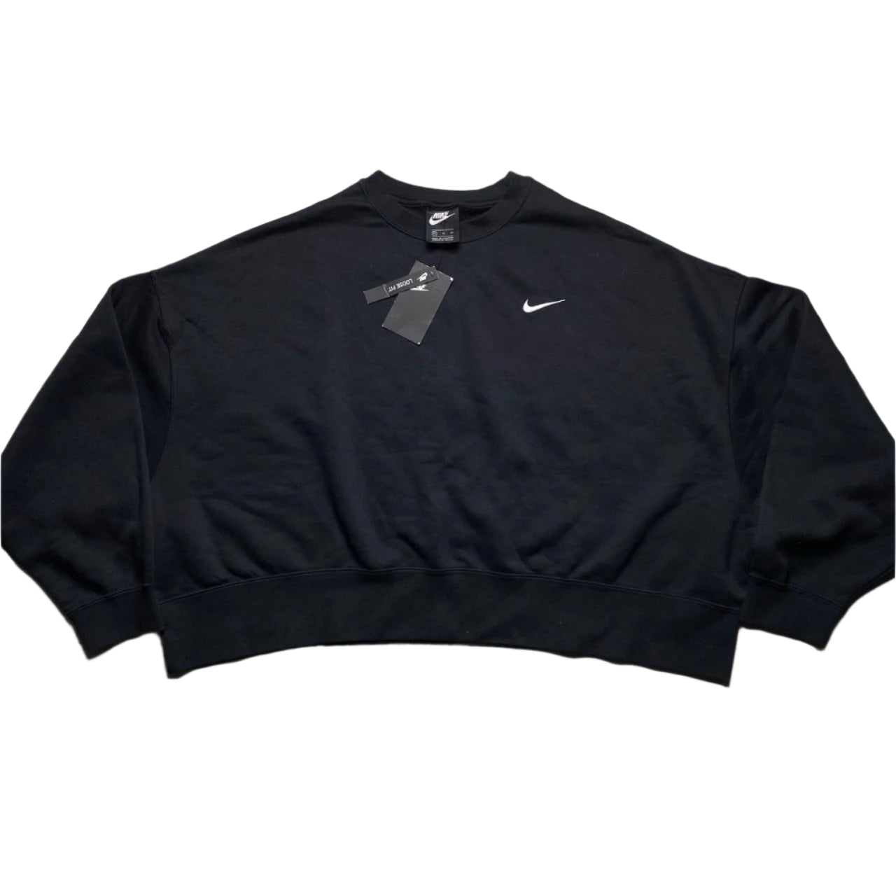 Nike Cropped Black and White Swoosh Baggy Jumper (XL)