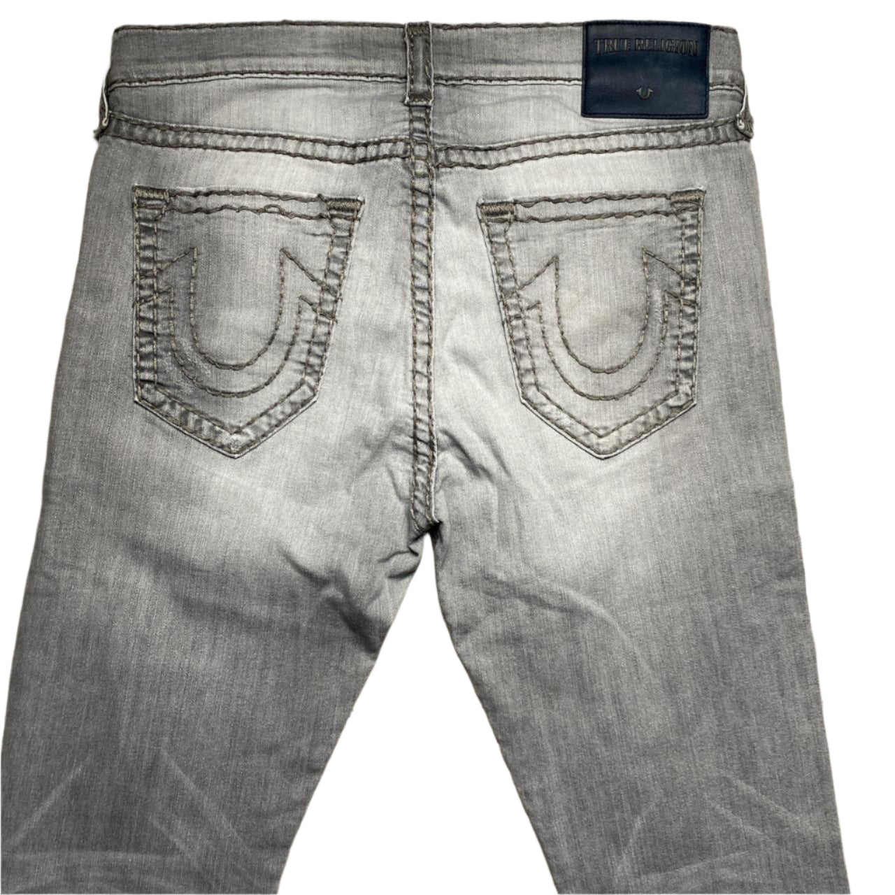 True Religion Rocco Distressed Light Grey Stitch Jeans (36W)