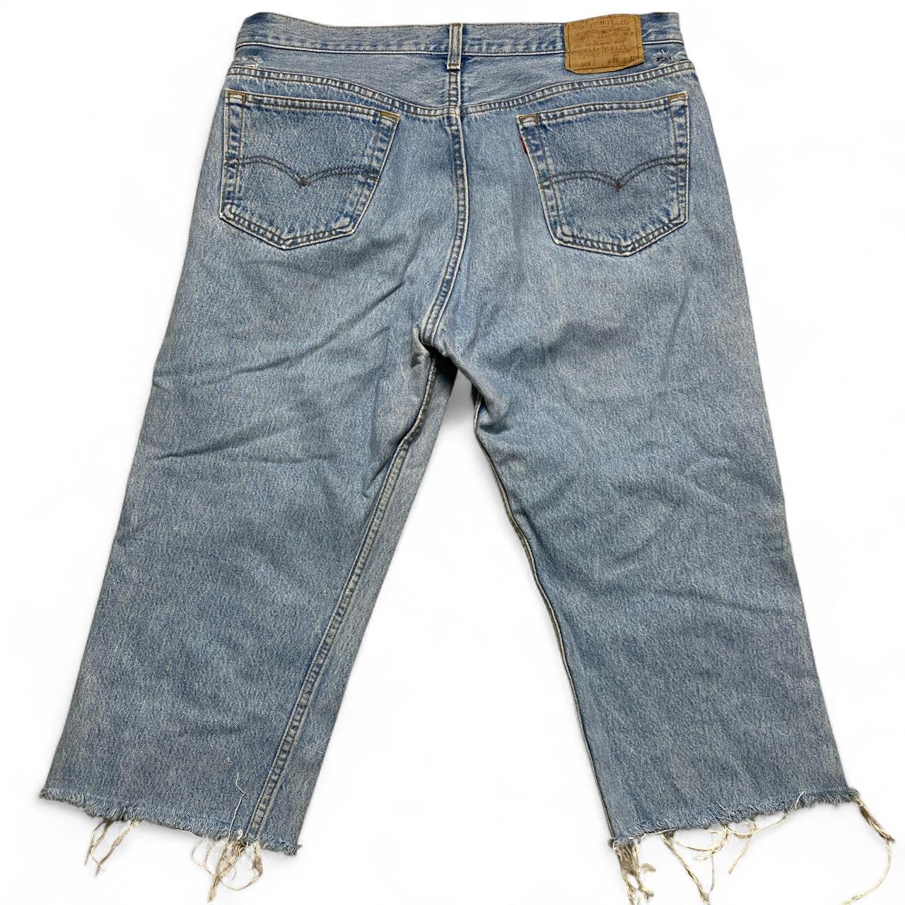 Levis 501 Vintage Light Blue Wash Denim Cut Down Jorts 3/4 Shorts (36W)