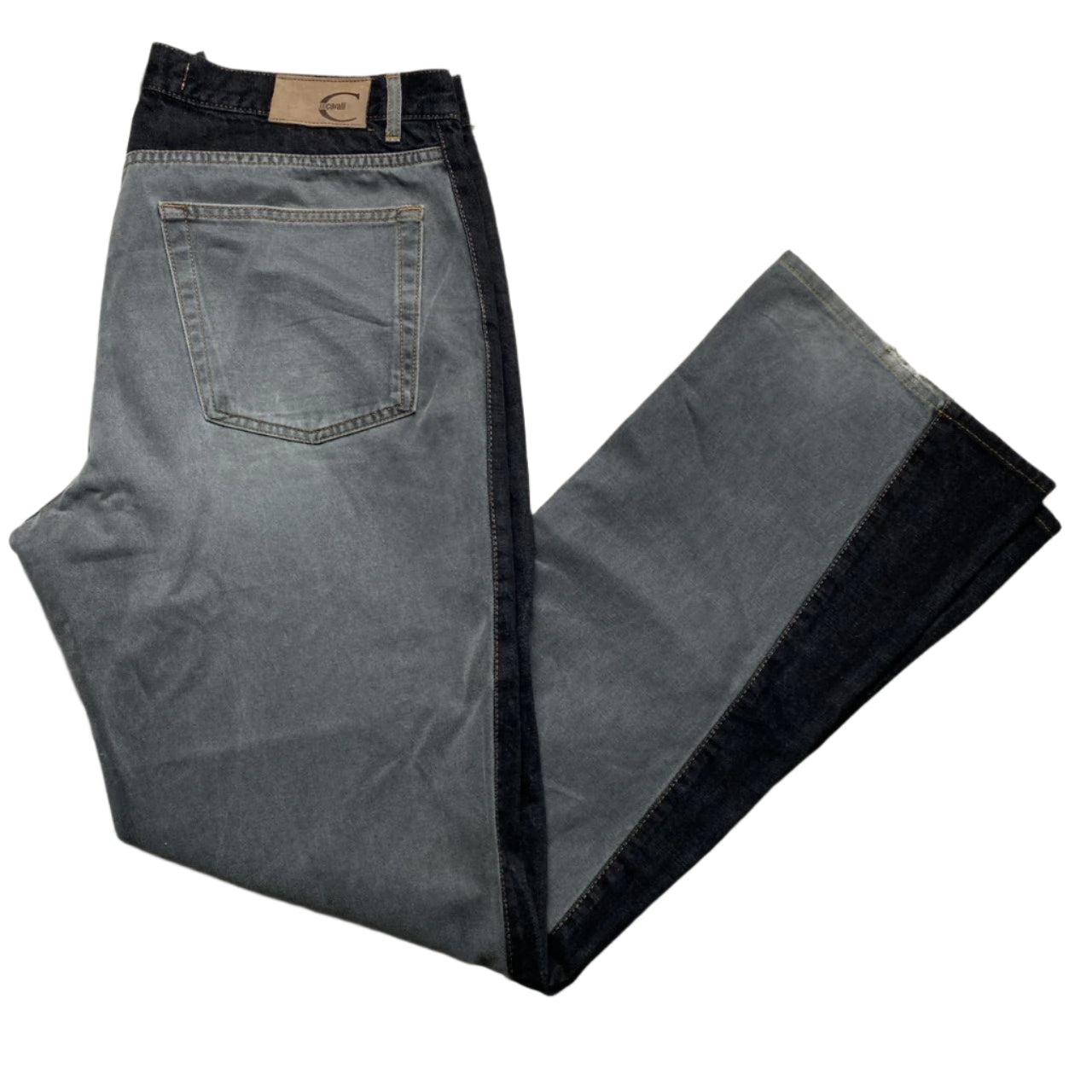 Just Cavalli Vintage Mens Two Tone Grey and Black Baggy Flare Jeans (38W)