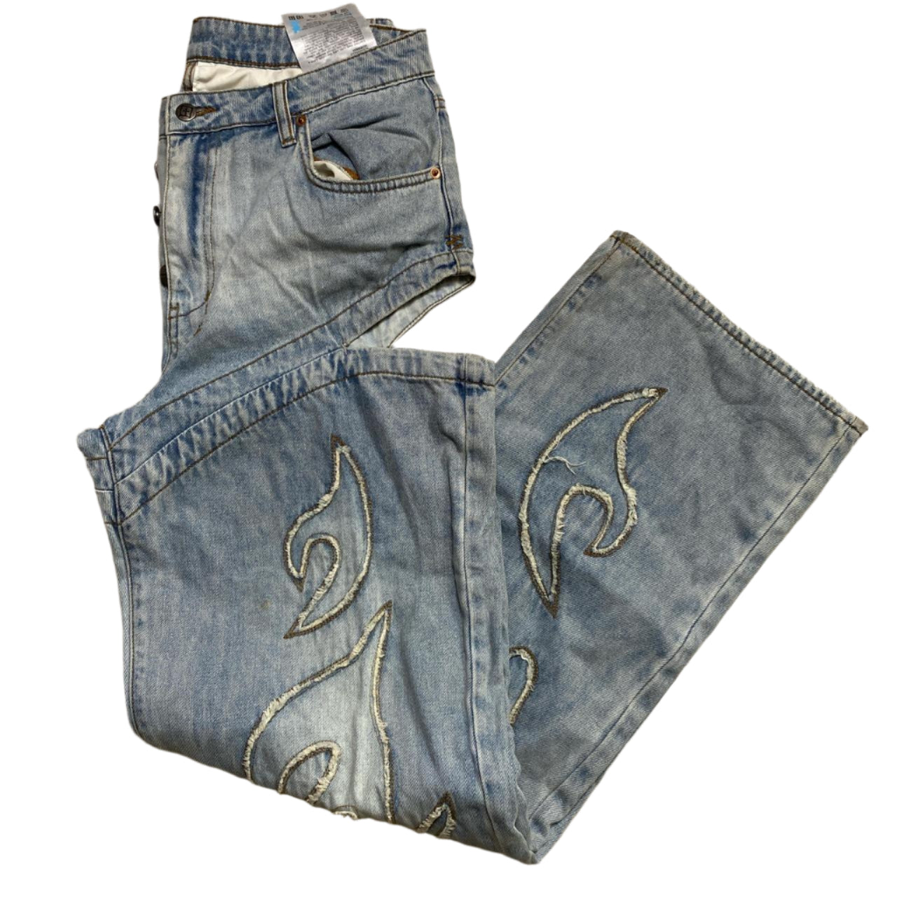 Ksubi Embroidered Flame Denim Thigh Slit Baggy Jeans (29W)