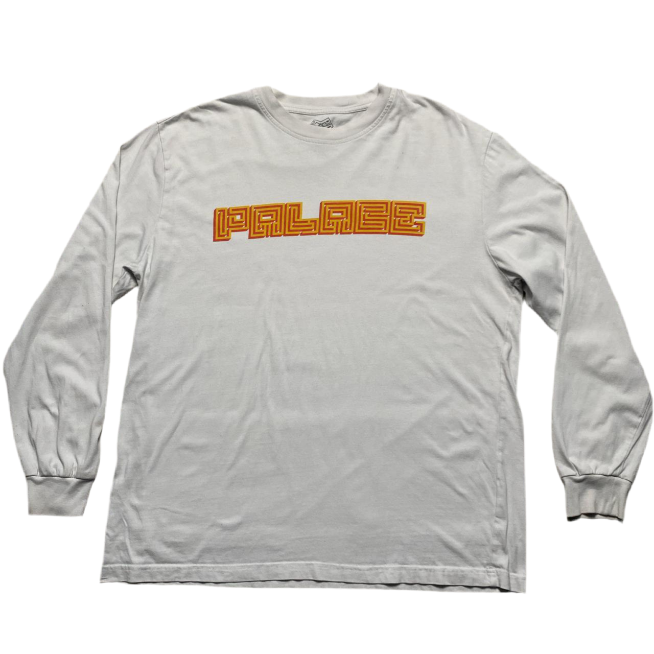 Palace White Yellow and Orange Spellout Long Sleeve T Shirt (XL)