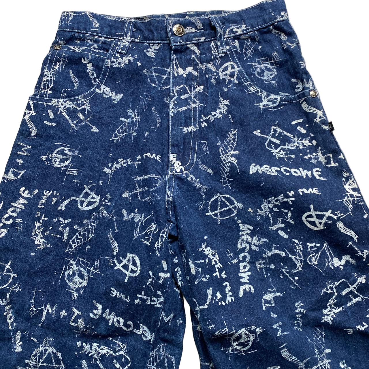 Raw Blue Anarchy All Over Paint Prints Jort Jean Shorts (28W)