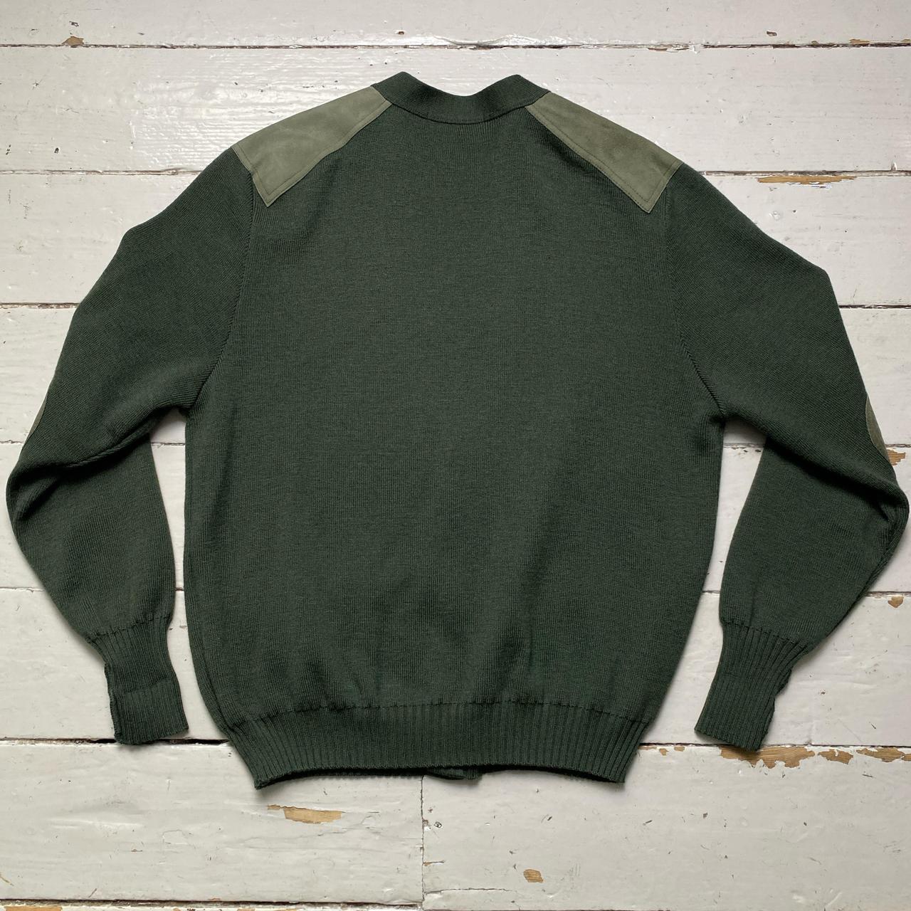 Burberry Burberrys Vintage 90’s Khaki Green Knit Cardigan with Suede Panels