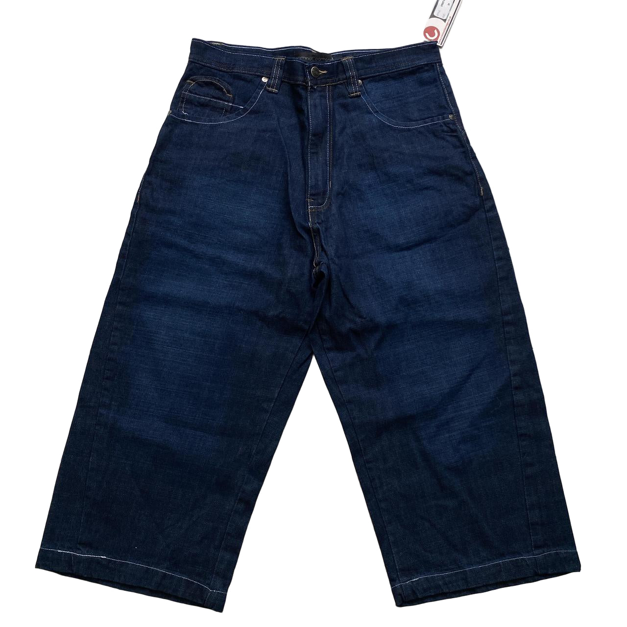 Criminal Damage Graffiti Baggy Navy Jorts Jean Shorts (34W)
