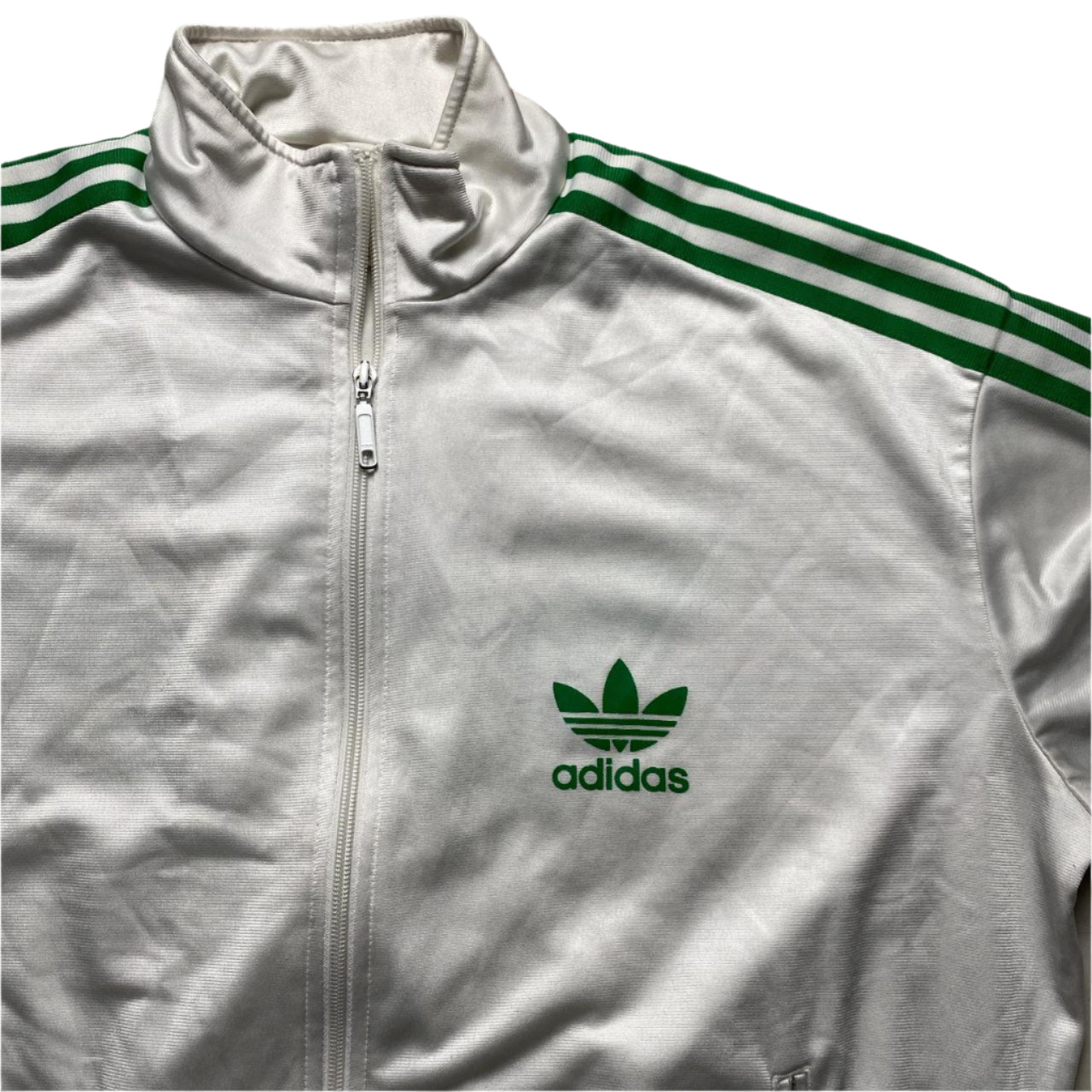 Adidas Originals White and Green Tracksuit Jacket (L)