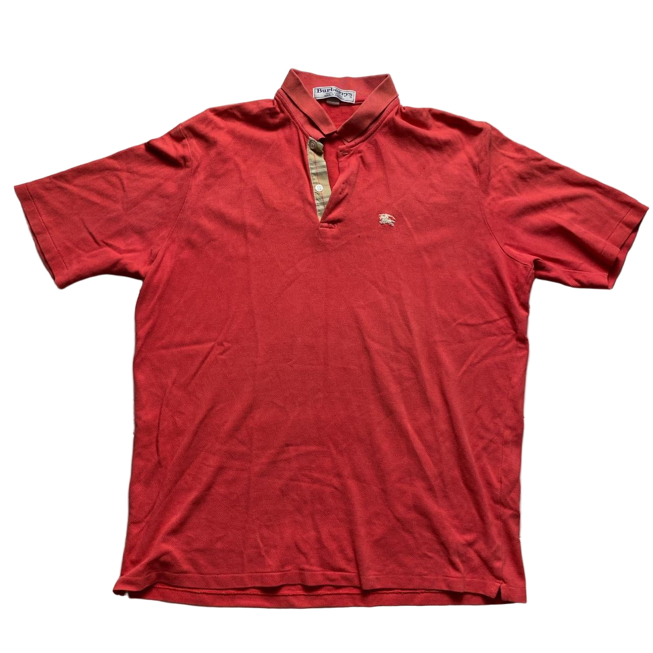 Burberrys Burberry Vintage Salmon Pink and Cream Polo Shirt (M)