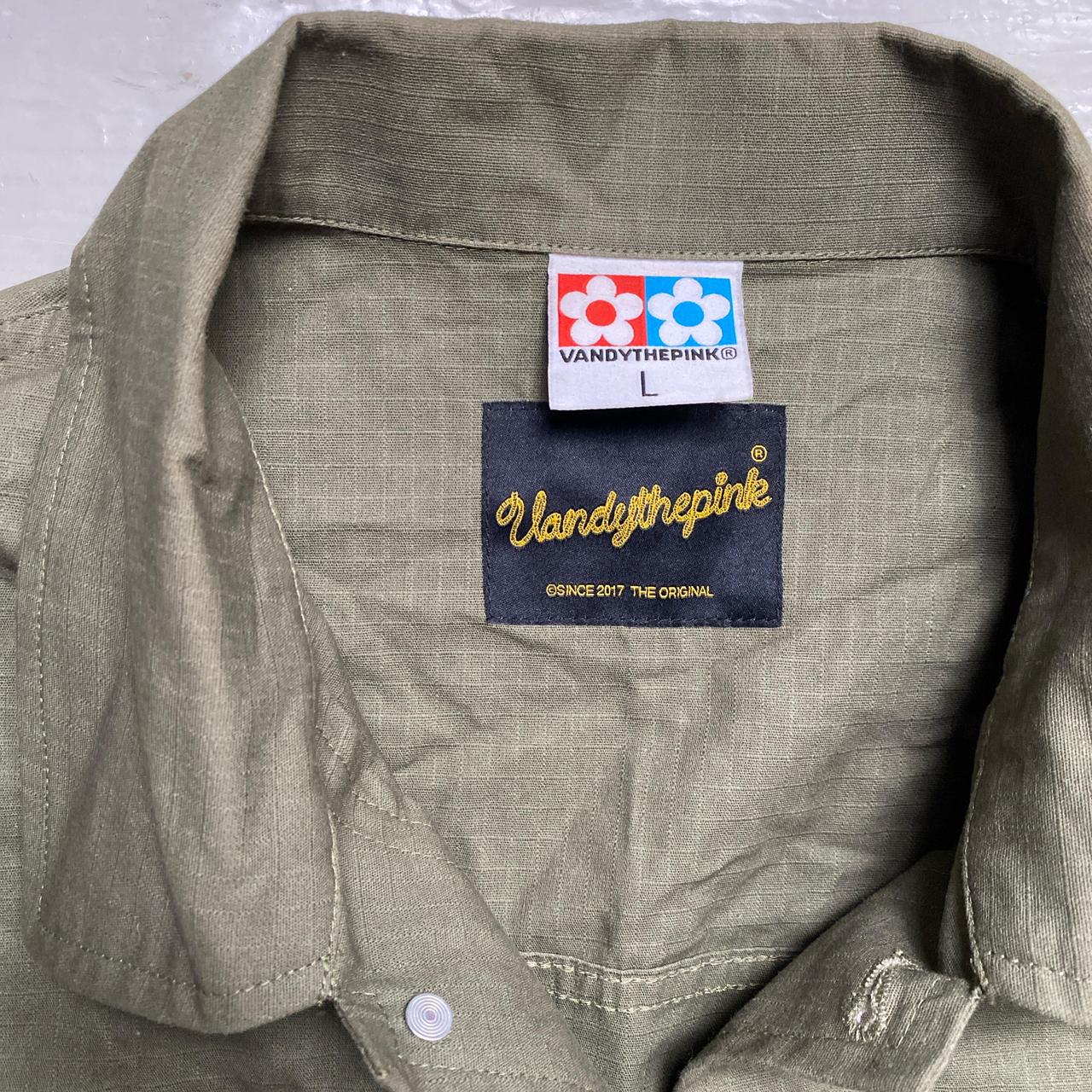 Vandy The Pink Khaki Green and Pink Shacket Shirt Jacket (L)