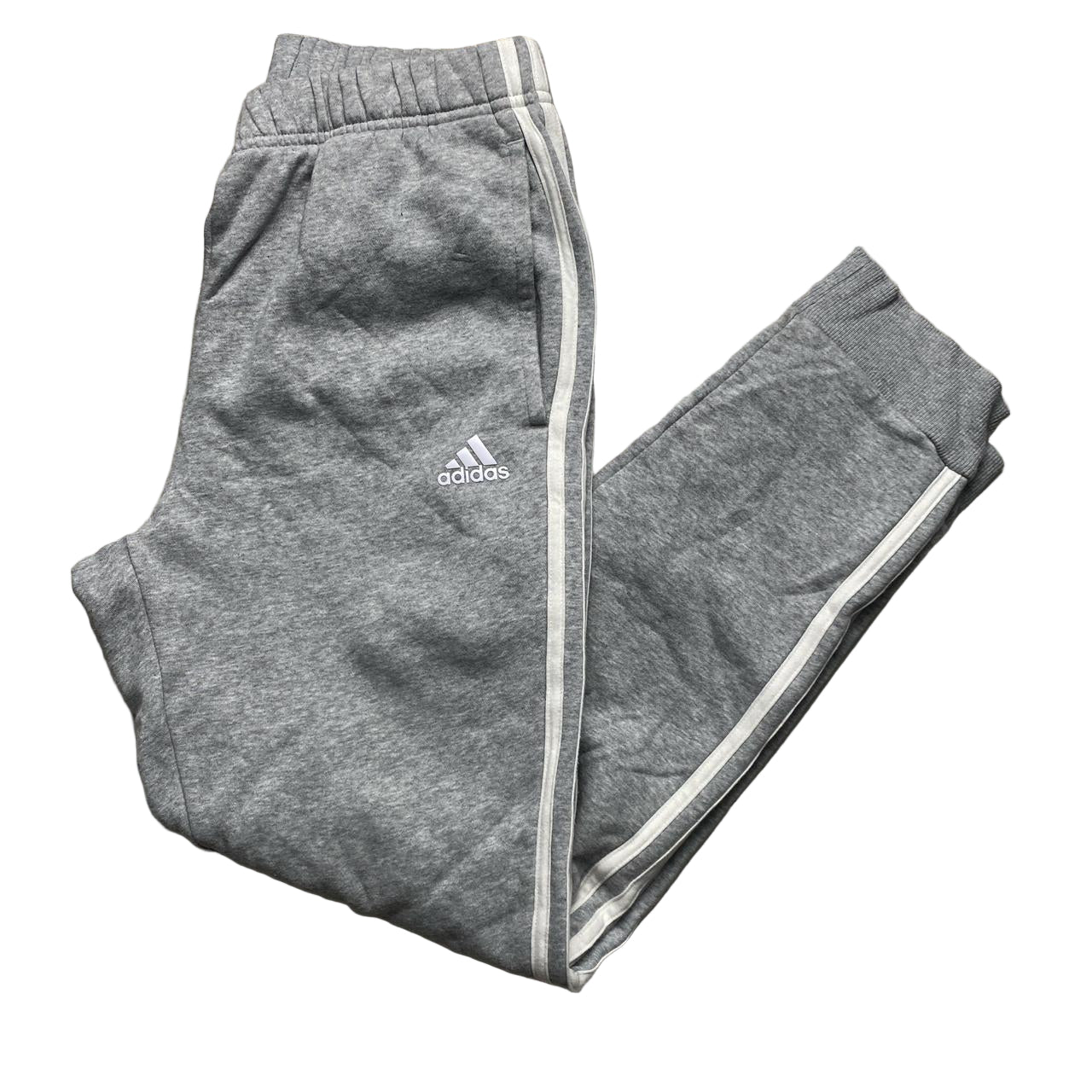 Adidas Grey and White Stripe Joggers (M)