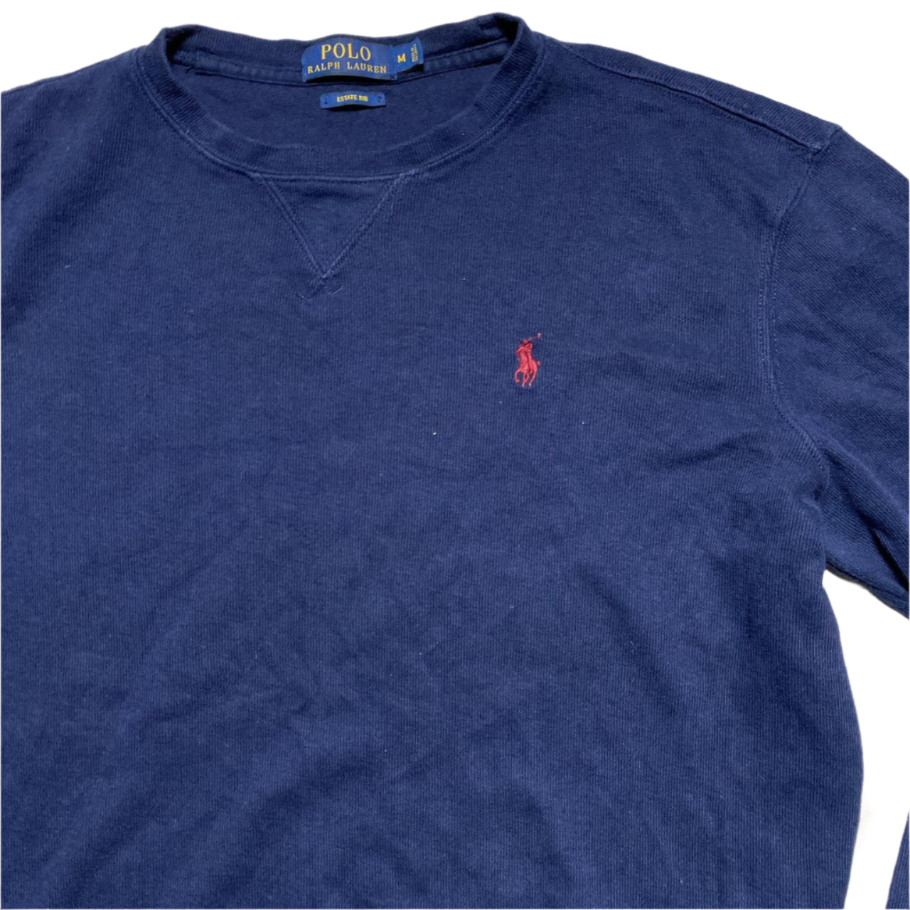 Ralph Lauren Polo Navy and Red Pony Estate Rib Jumper (M)