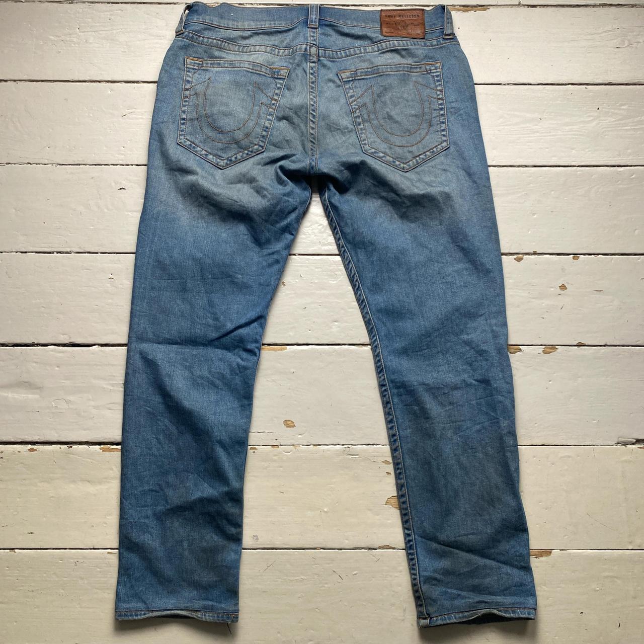 True Religion Geno Blue Stonewash Brown Stitch Jeans