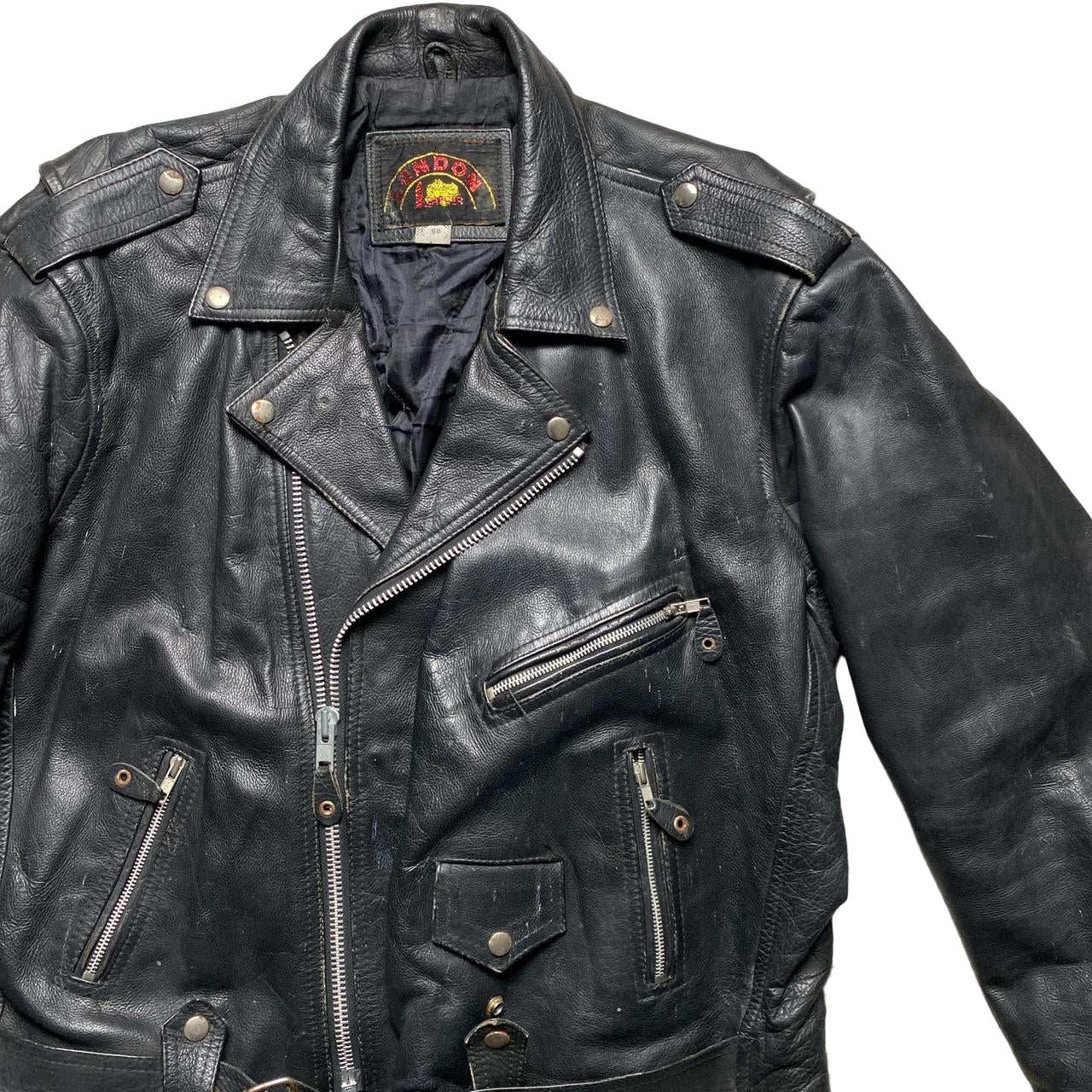 London Leather Vintage Black Biker Motorcycle Jacket (L)