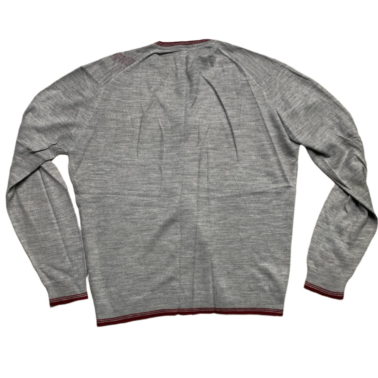 Wolsey Vintage 90’s Grey and Burgundy V Neck Jumper (M)