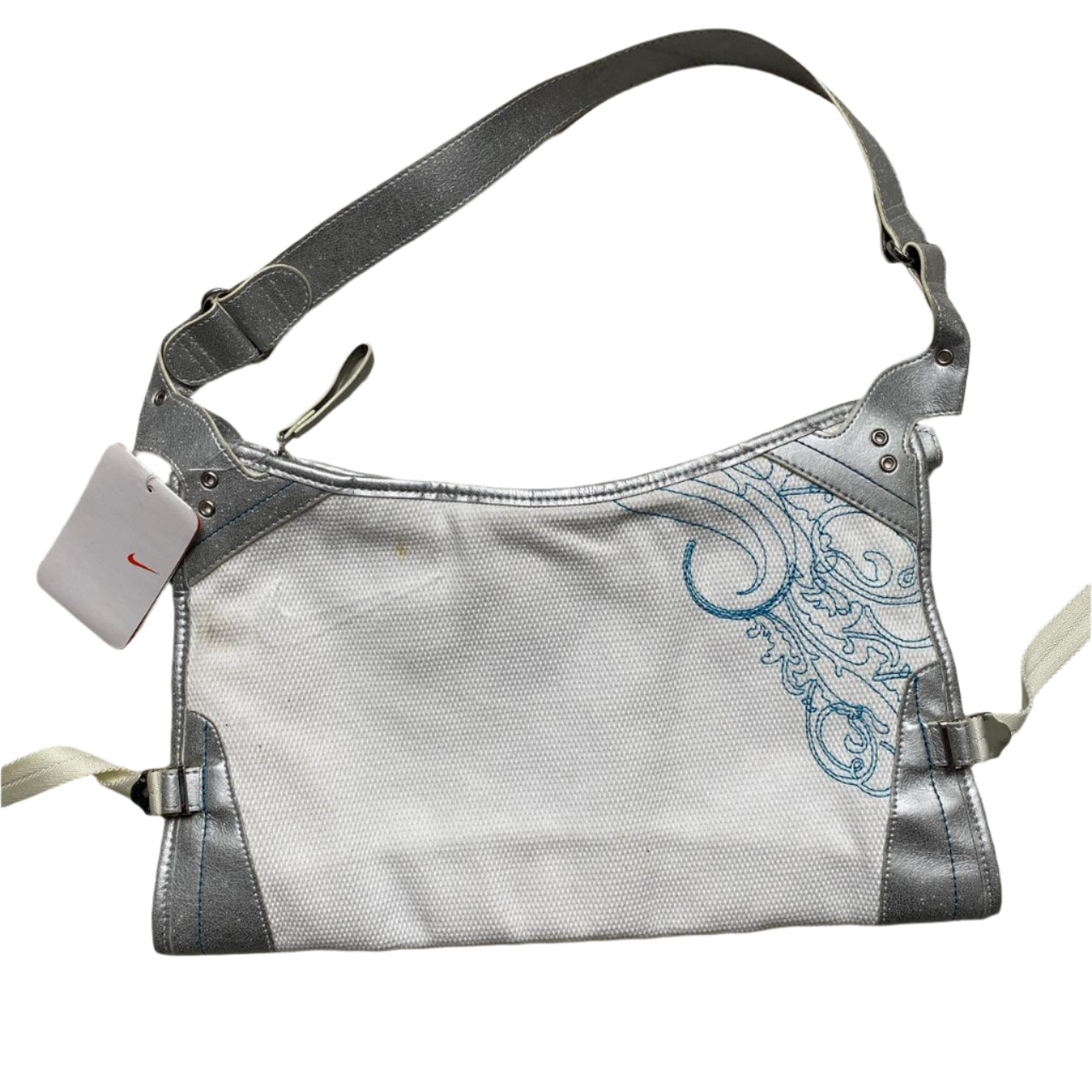 Nike Vintage y2k Womens Handbag White and Blue Floral Embroidery