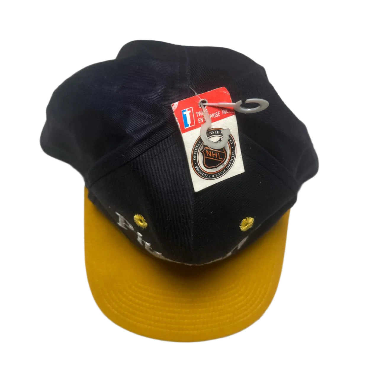 Pittsburgh Penguins NHL Vintage 90’s Green Brim Snapback hat black and yellow