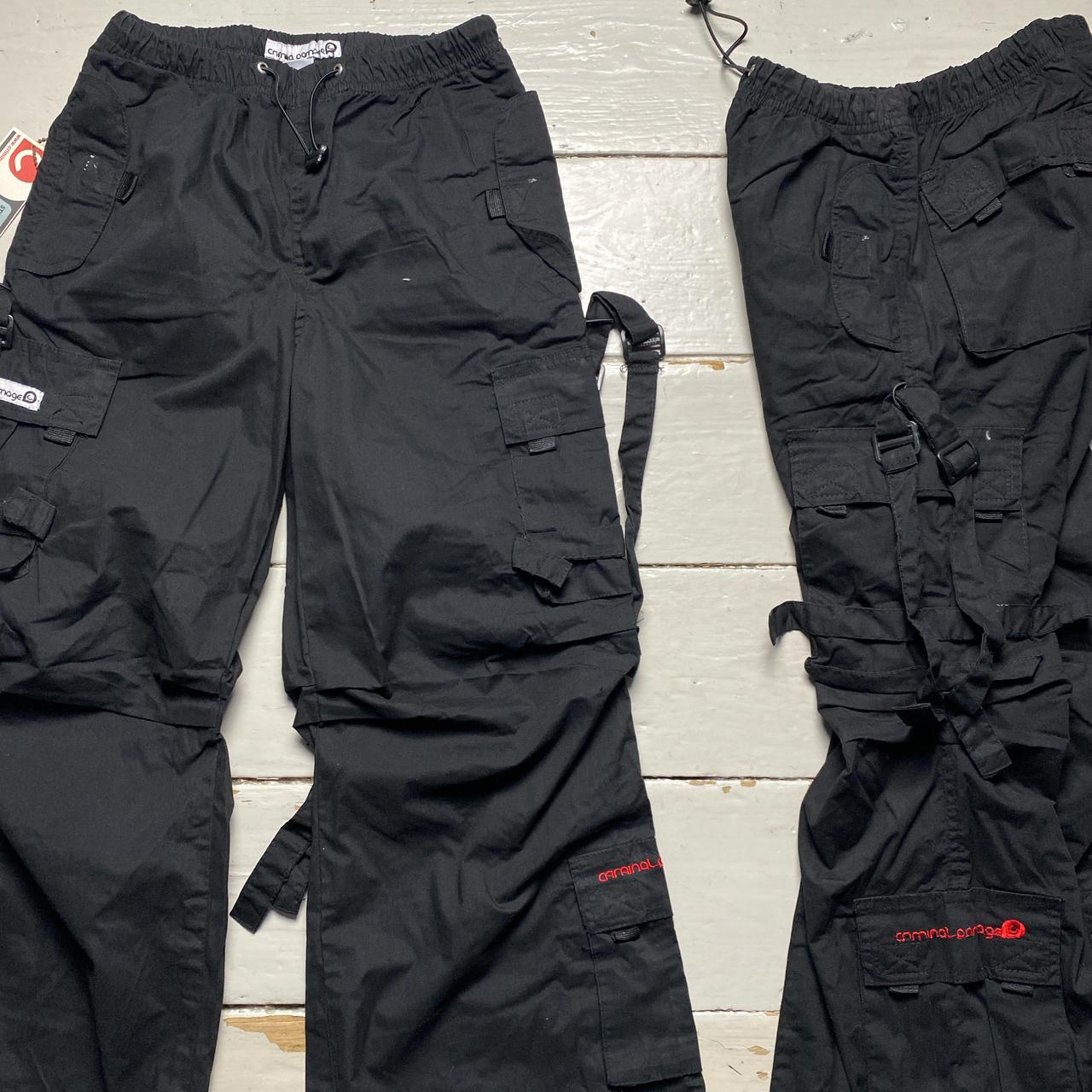 Criminal Damage Bondage Vintage y2k Baggy Black and Red Cargo Combat Trousers