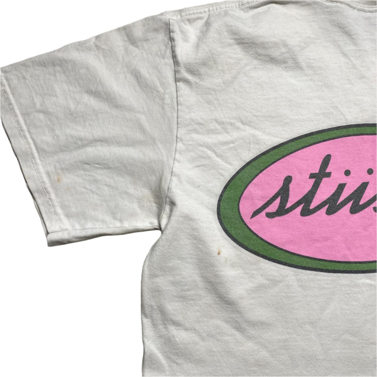 Stussy White Pink and Green T Shirt (S)
