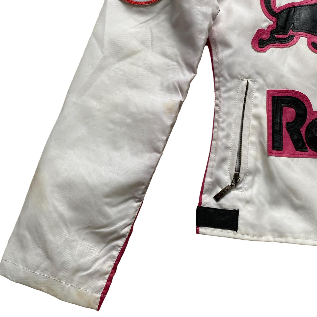 Redbull Vintage Biker Style Womens Bomber Jacket with Leather Patches (S)