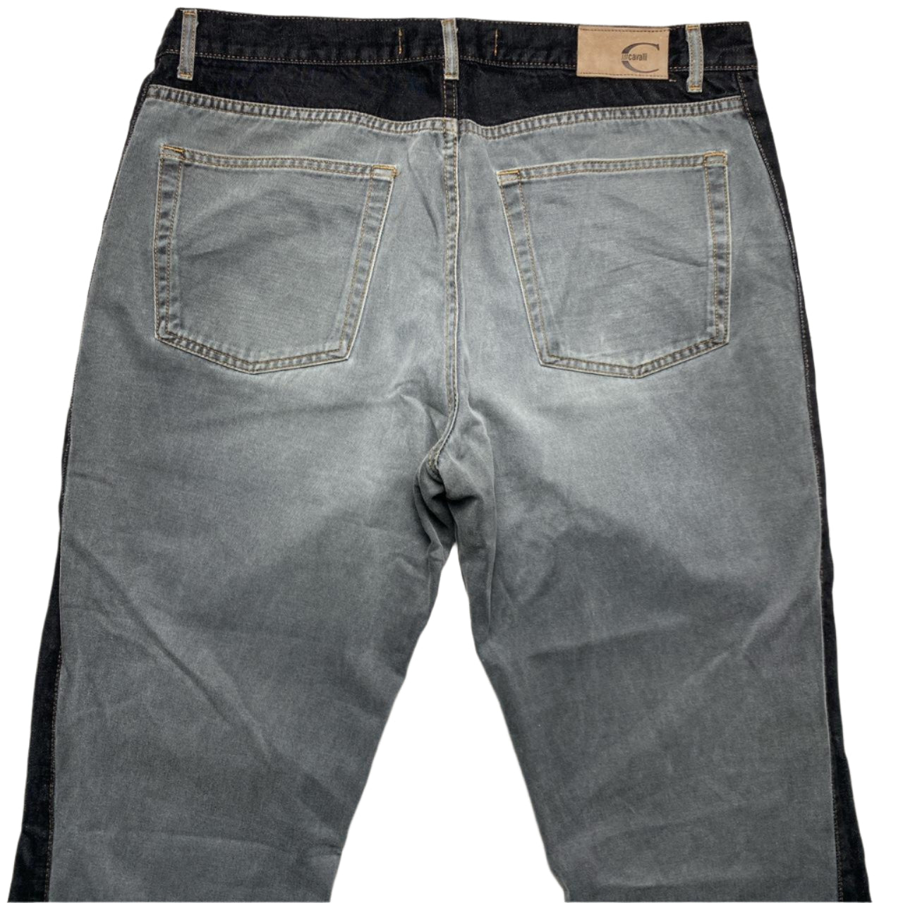 Just Cavalli Vintage Mens Two Tone Grey and Black Baggy Flare Jeans (38W)