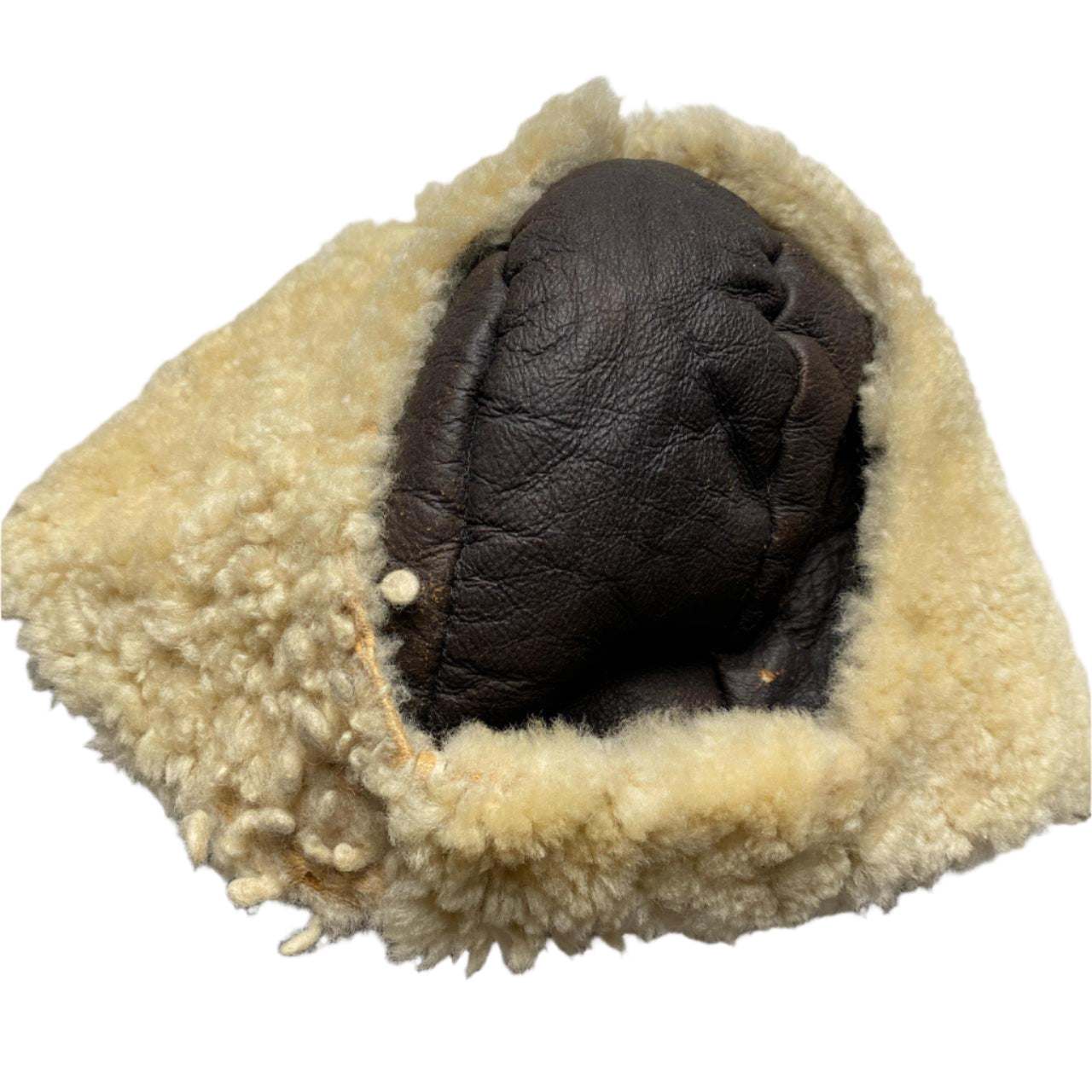 Sheepskin Leather Vintage Dog Ear Trapper Hat Brown and Cream