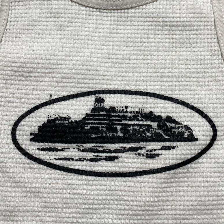 Corteiz White and Black Alcatraz Crop Top Womens Tank Vest (M)