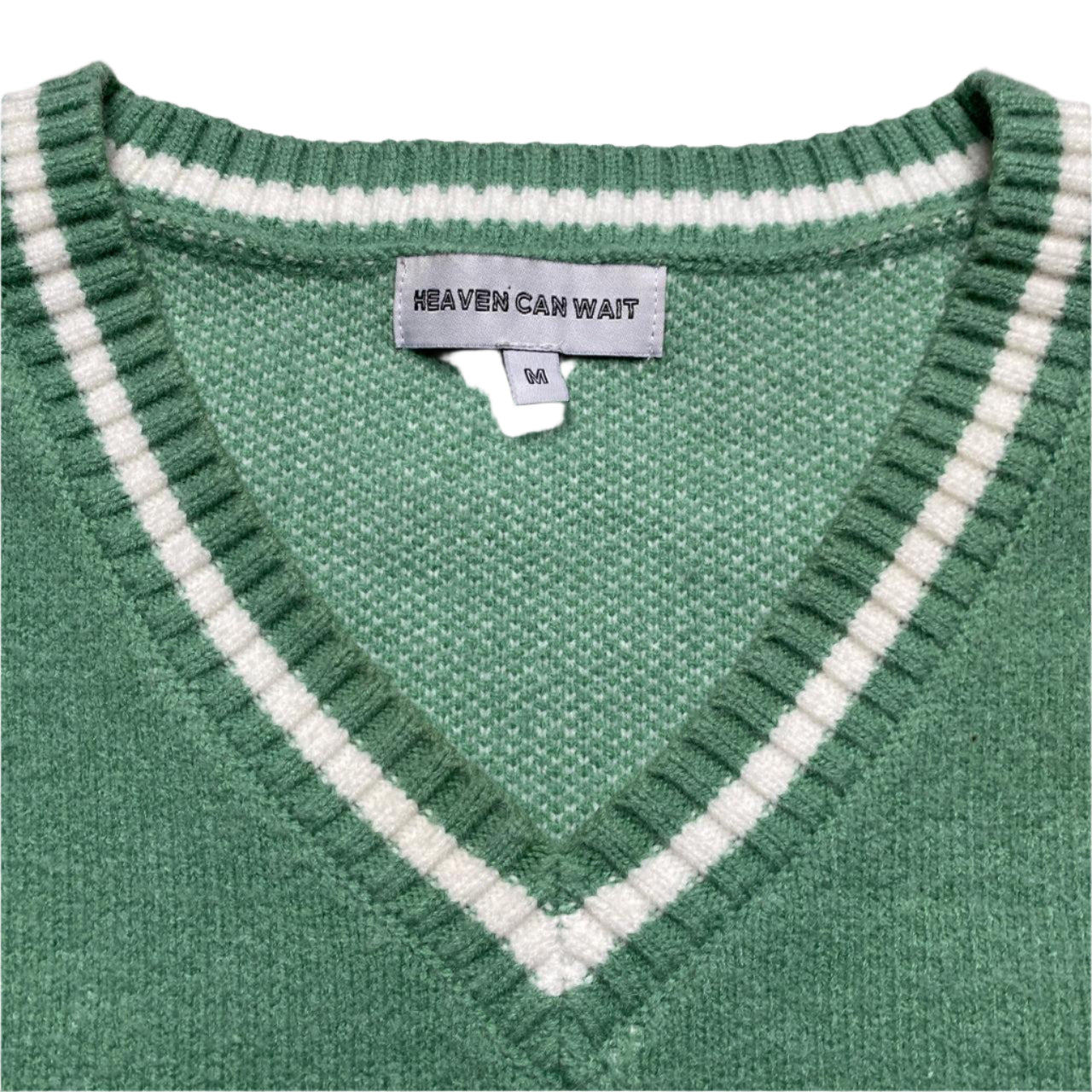 Heaven Can Wait Cropped Mint Green and White Reaper V Neck Jumper (M)