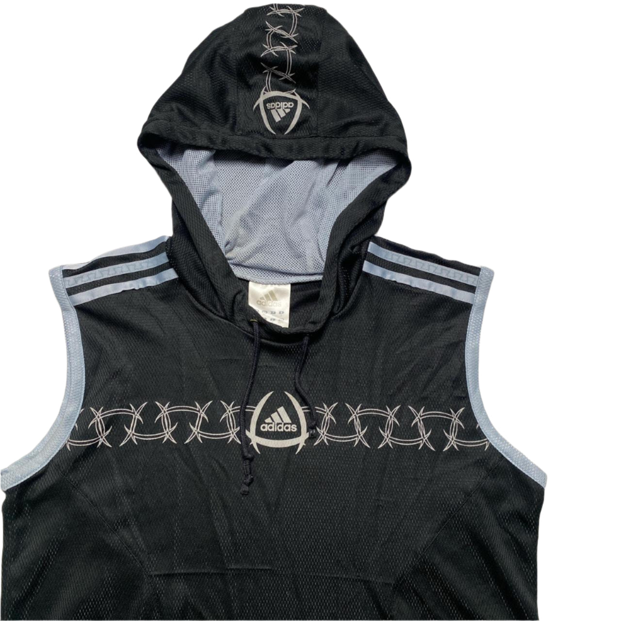 Adidas Vintage Barbed Wire Predator Football Black and Grey Hooded Vest (XS)