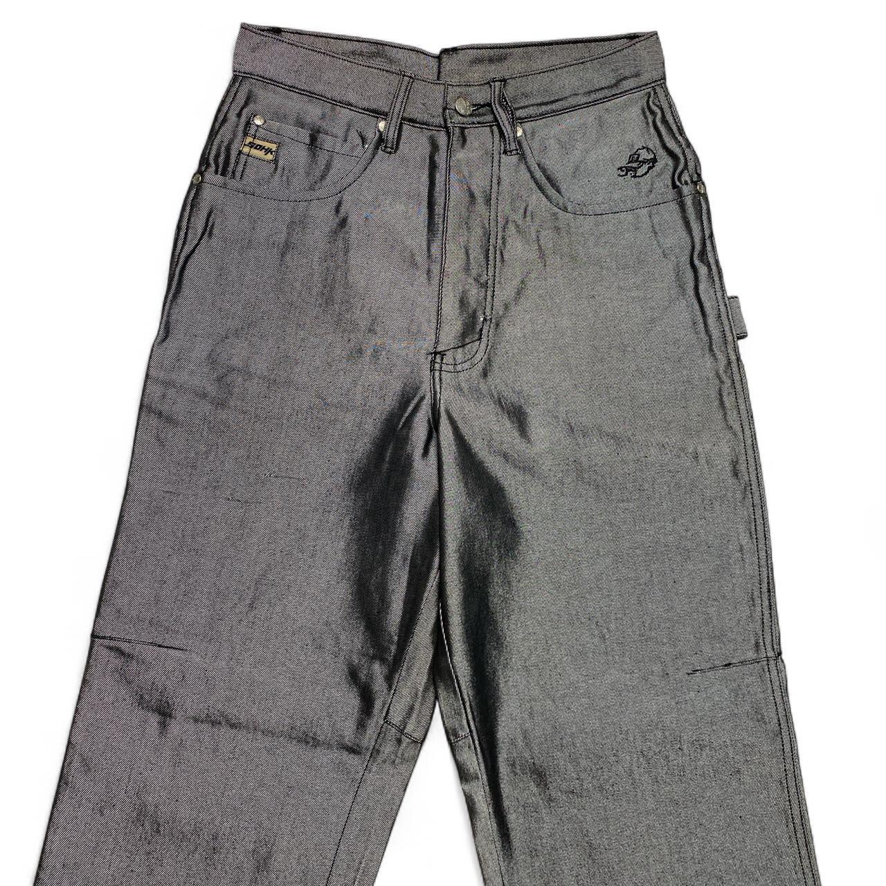School Of Hard Knocks Vintage Y2K 90’s Shiny Metallic Silver Denim Baggy Hip Hop Jeans Graffiti B Boy Char