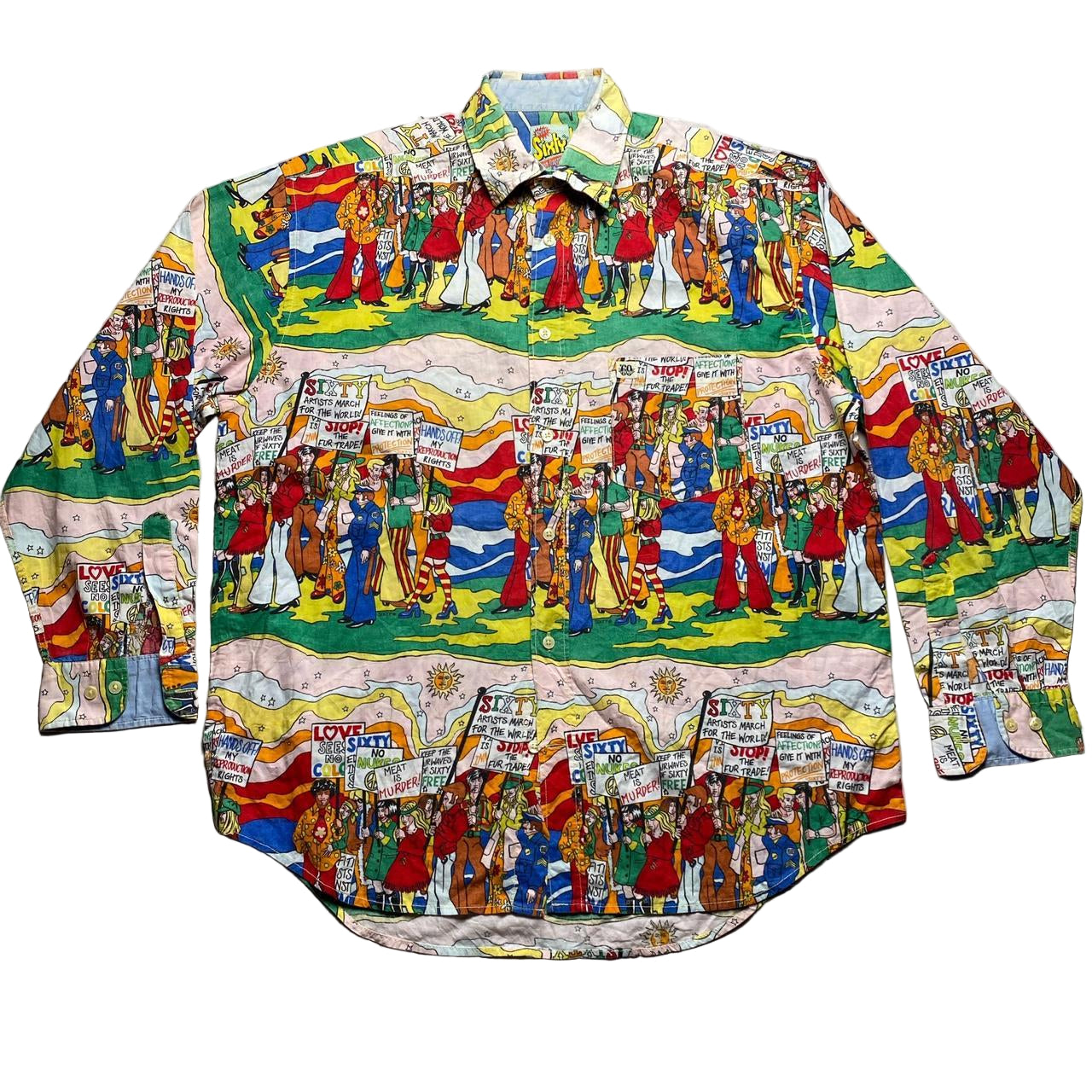 Sixty Vintage Protestor Cartoon Shirt (M)