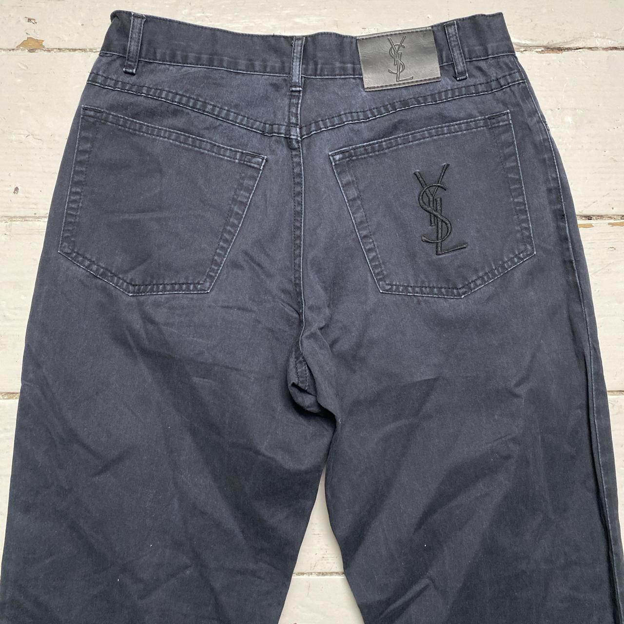 YSL Yves Saint Laurent Black on Black Embroidery Jean Trousers