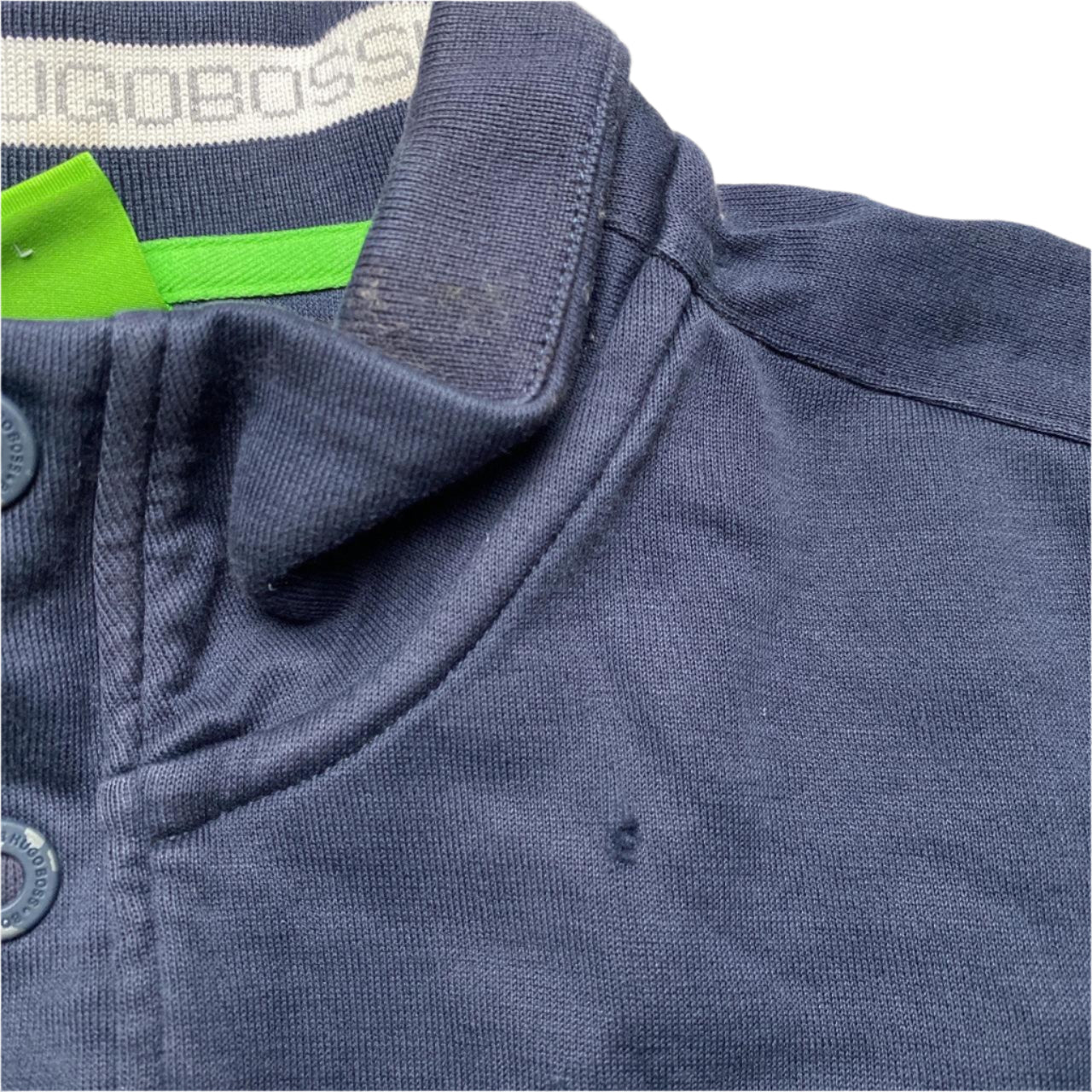 Hugo Boss Green Navy and Grey Quarter Button Jumper (L)