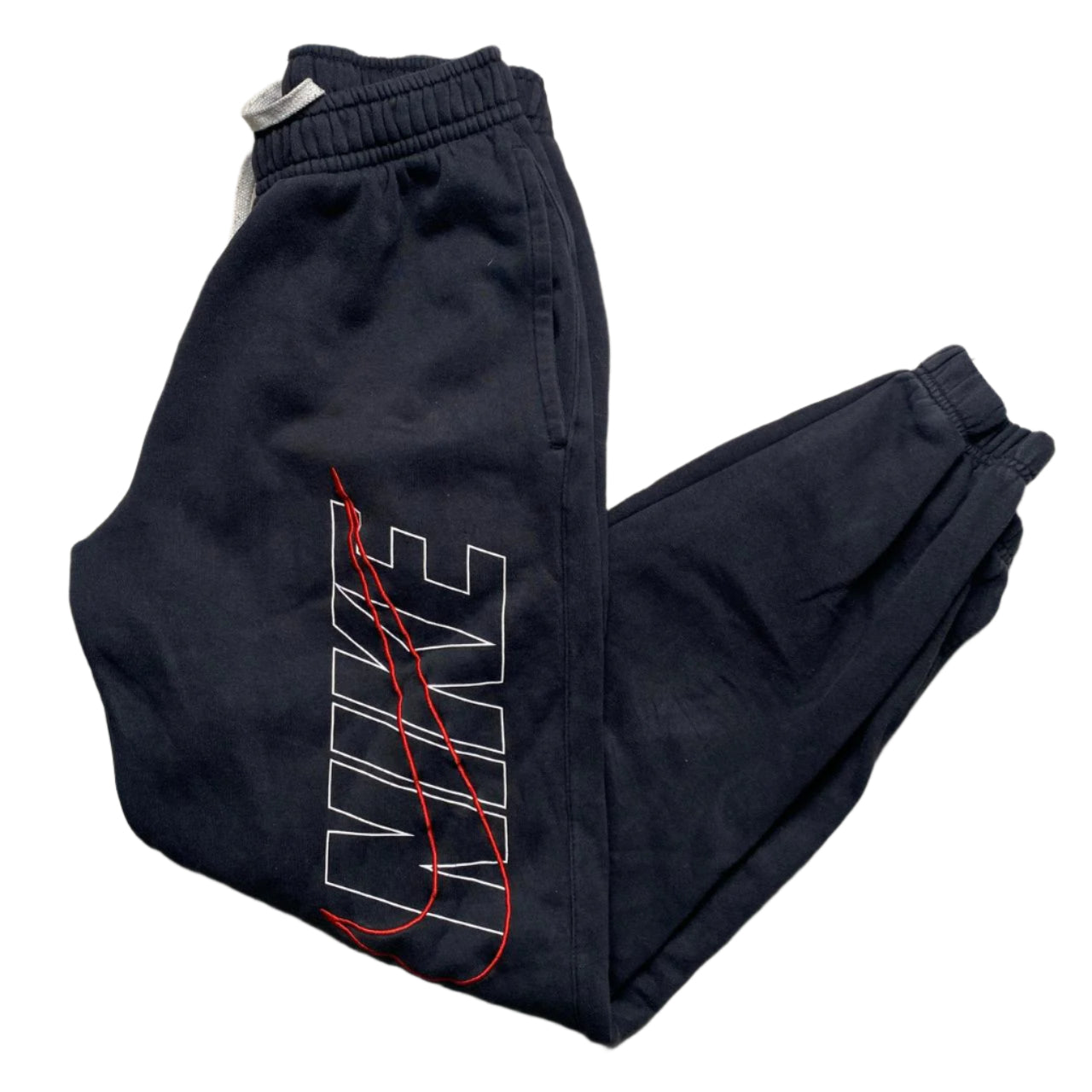 Nike Club Swoosh Spellout Black White and Red Embroidery Joggers (S)