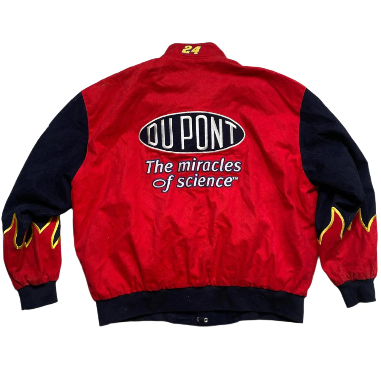 Chase Authentics NASCAR Red and Black Flames Du Pont Racing Bomber Jacket (2XL)