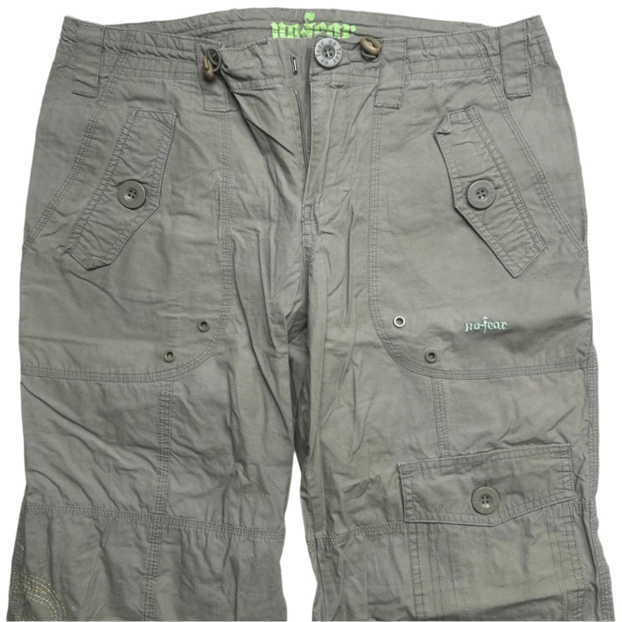 No Fear Vintage Khaki Heart Embroidery Cargo Trousers (12 UK)