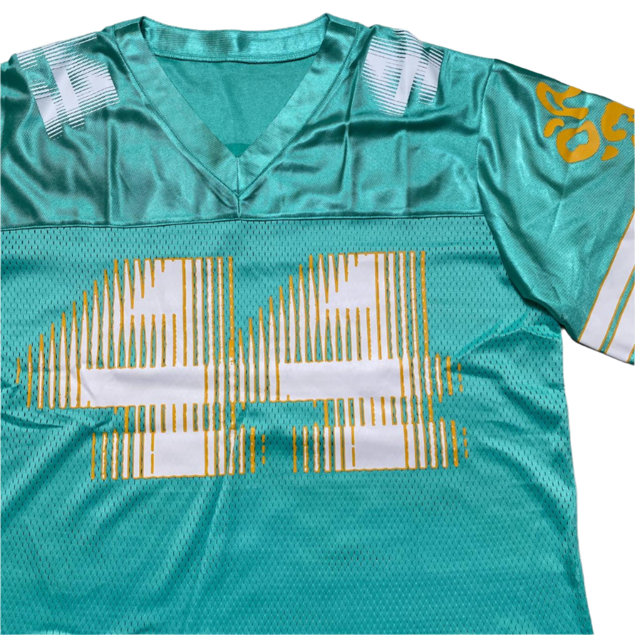 Rodeo Warehouse Womens Oversized NFL Football Jersey Turquoise Blue and Orange (L)