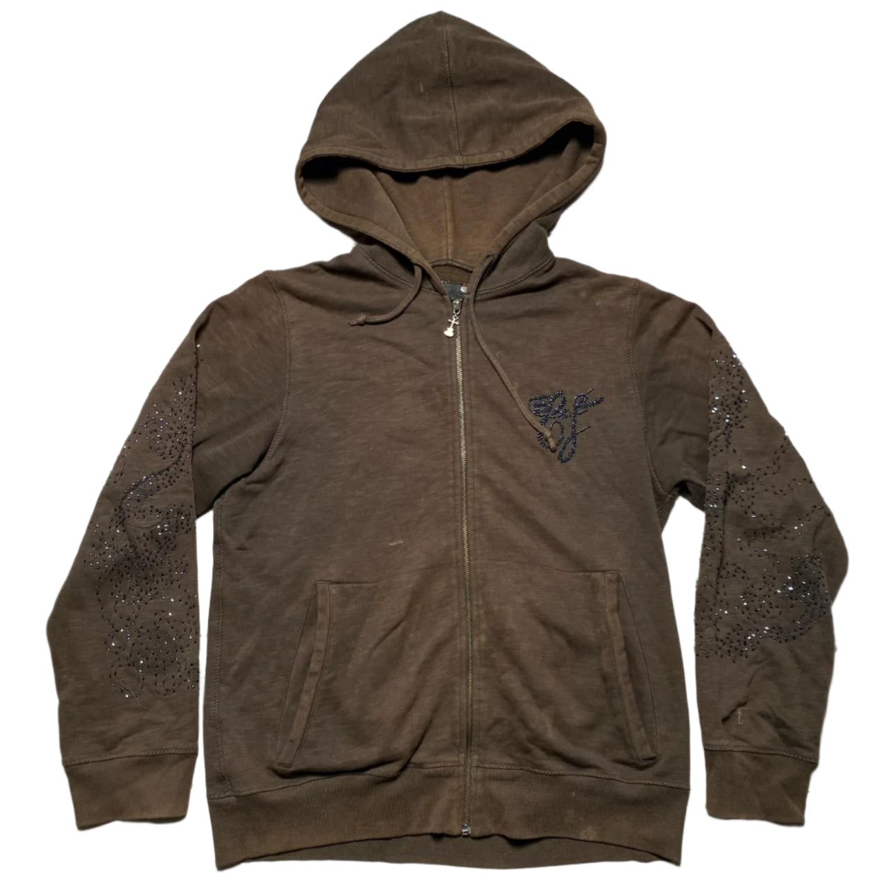 Elvis Jesus & Co Couture Brown Multi Colour Sequin Y2K Grunge Hoodie (L)