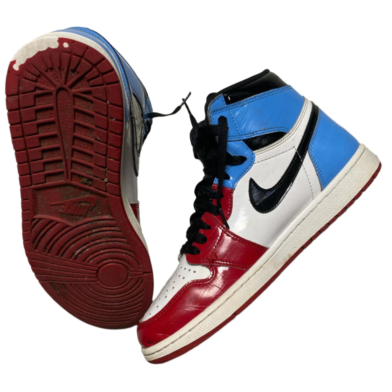 Jordan 1 No Fear Fearless Red Black White and Blue Patent (UK 9)