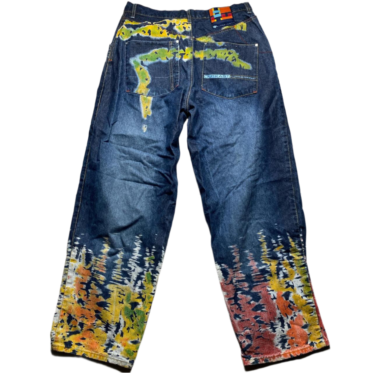 Outkast Clothing Vintage y2k Baggy Multi Rainbow Colour Prints Jeans (36W)
