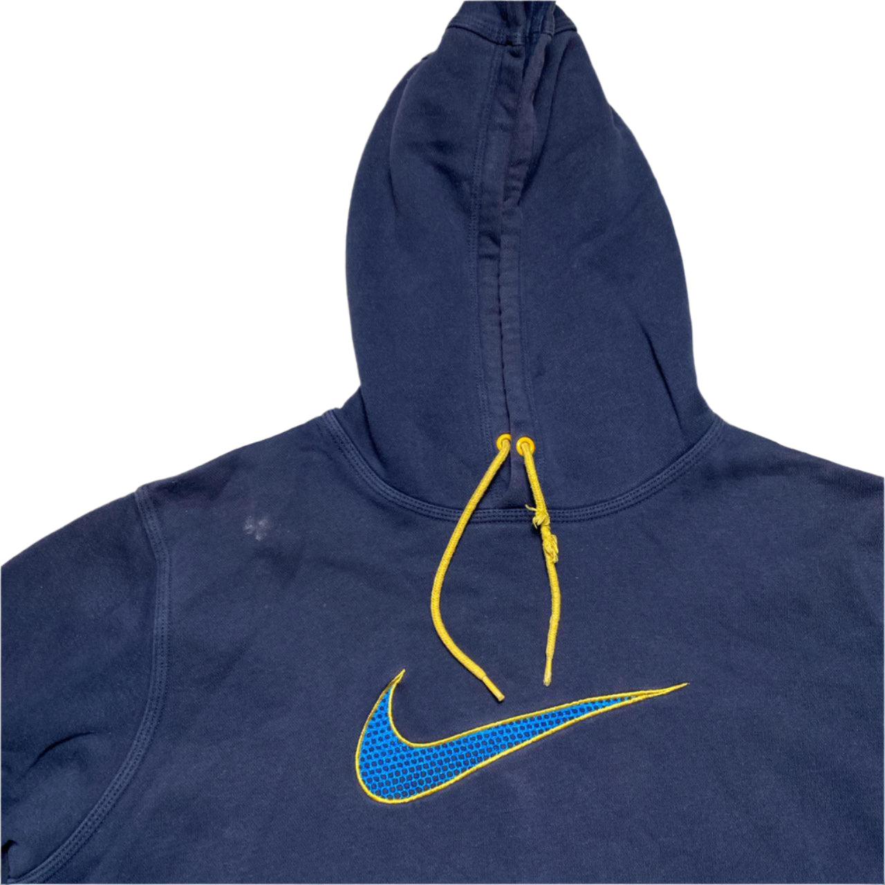 Nike Big Swoosh Navy and Yellow Hoodie (L)